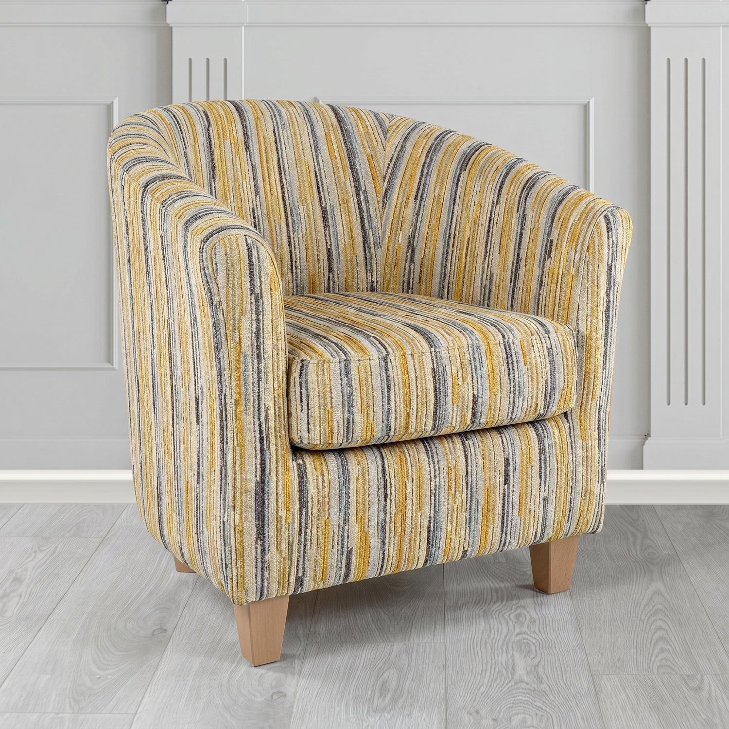 Devon Tub Chair in Cristina Marrone Extravaganza Stripe Fabric