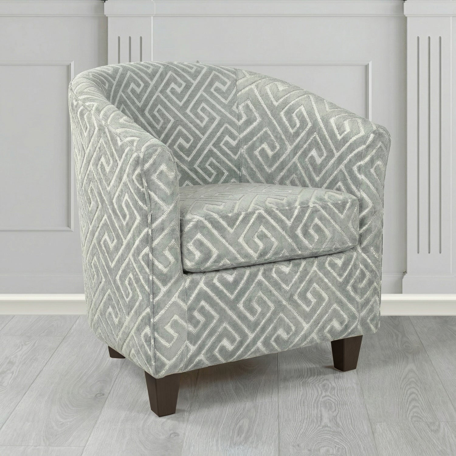 Devon Tub Chair in Cristina Marrone Extravaganza Greek Key Geometric Fabric
