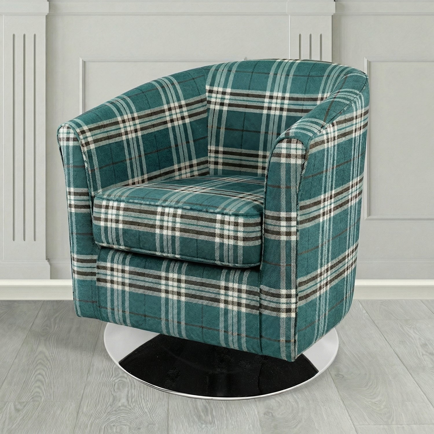 Devon Swivel Tub Chair in Panaz Fabrics Hunter Check Crib 5 Tartan Fabric