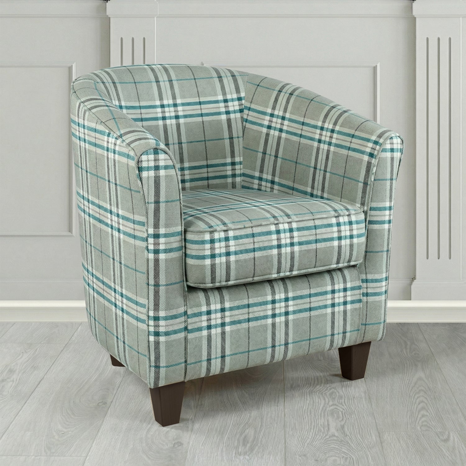 Devon Tub Chair in Panaz Fabrics Hunter Check Crib 5 Tartan Fabric