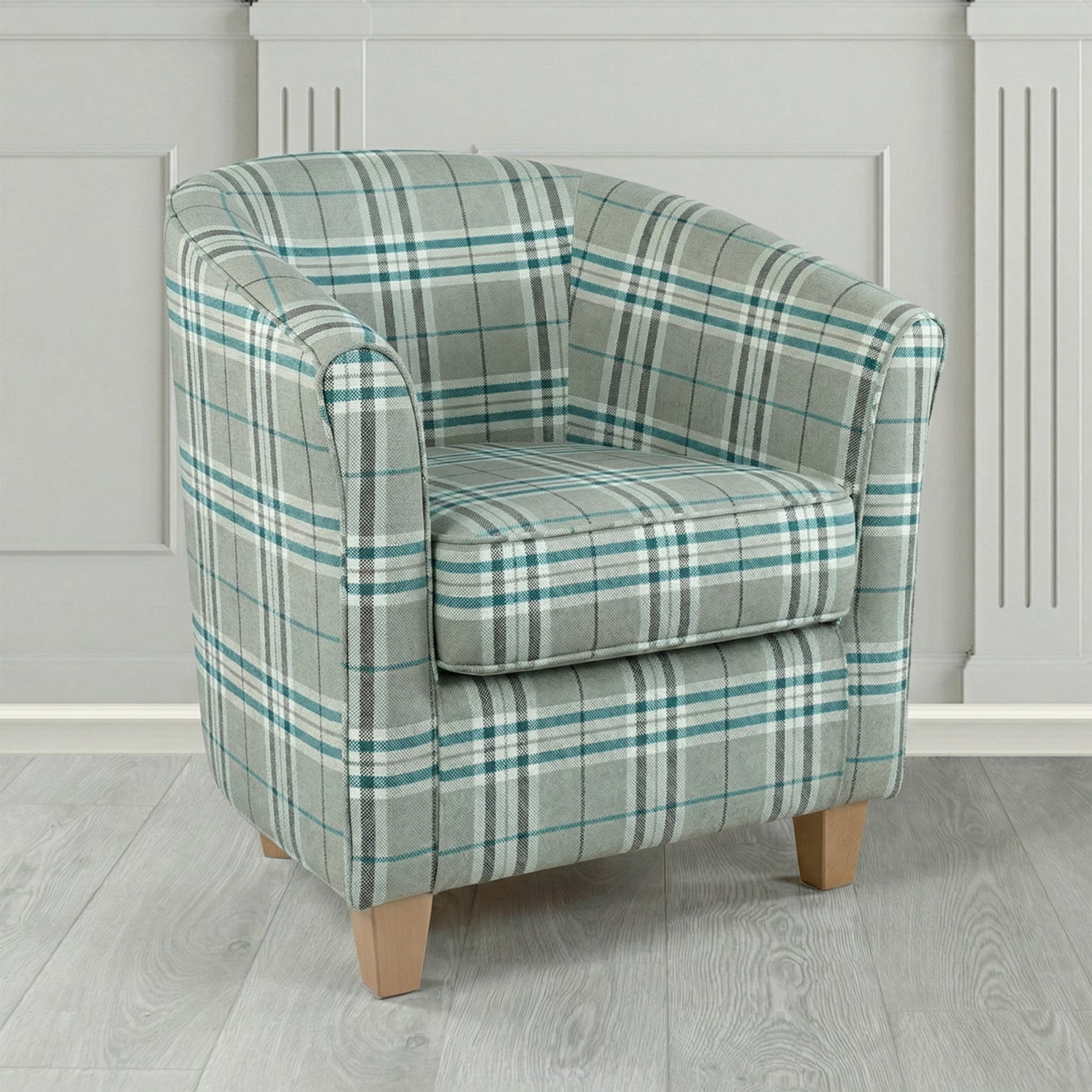 Devon Tub Chair in Panaz Fabrics Hunter Check Crib 5 Tartan Fabric