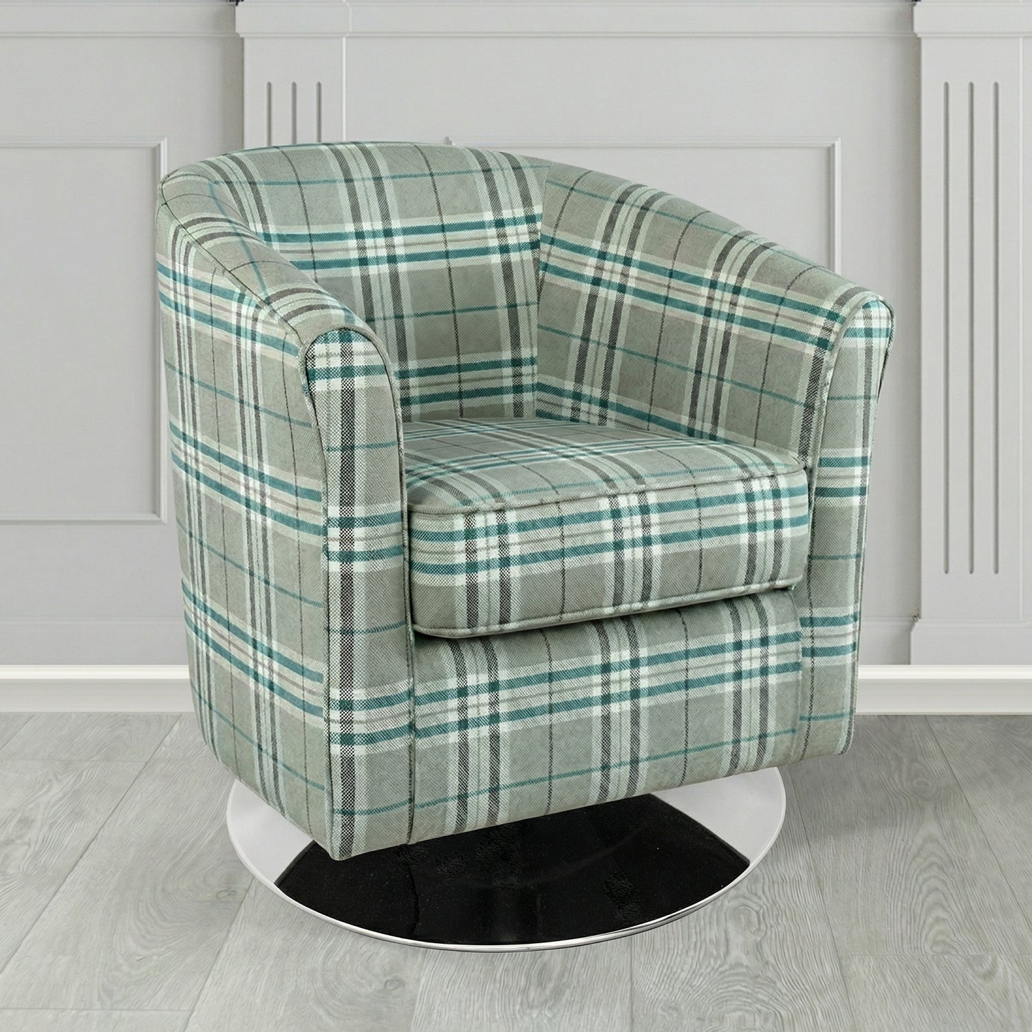 Devon Swivel Tub Chair in Panaz Fabrics Hunter Check Crib 5 Tartan Fabric