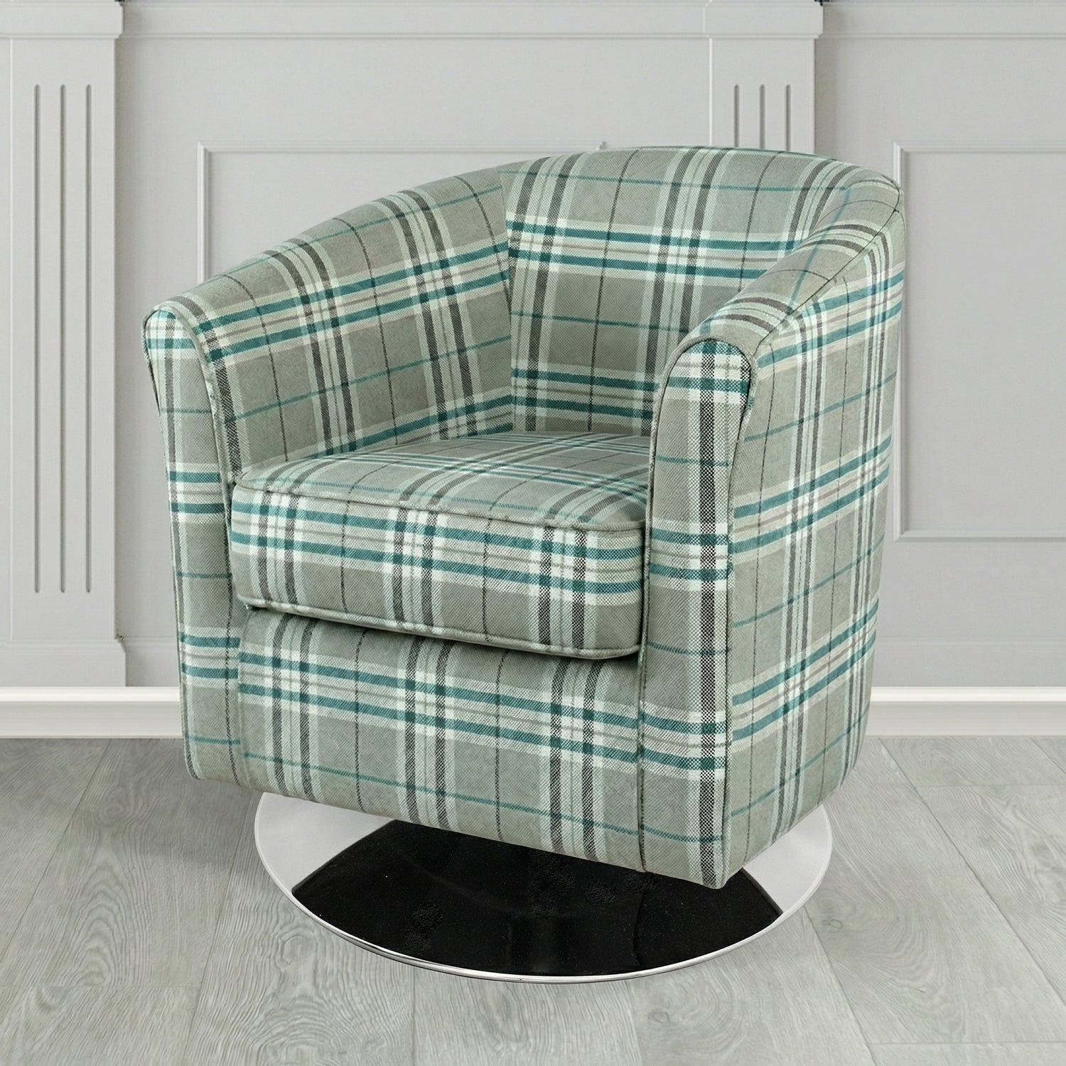 Devon Swivel Tub Chair in Panaz Fabrics Hunter Check Crib 5 Tartan Fabric