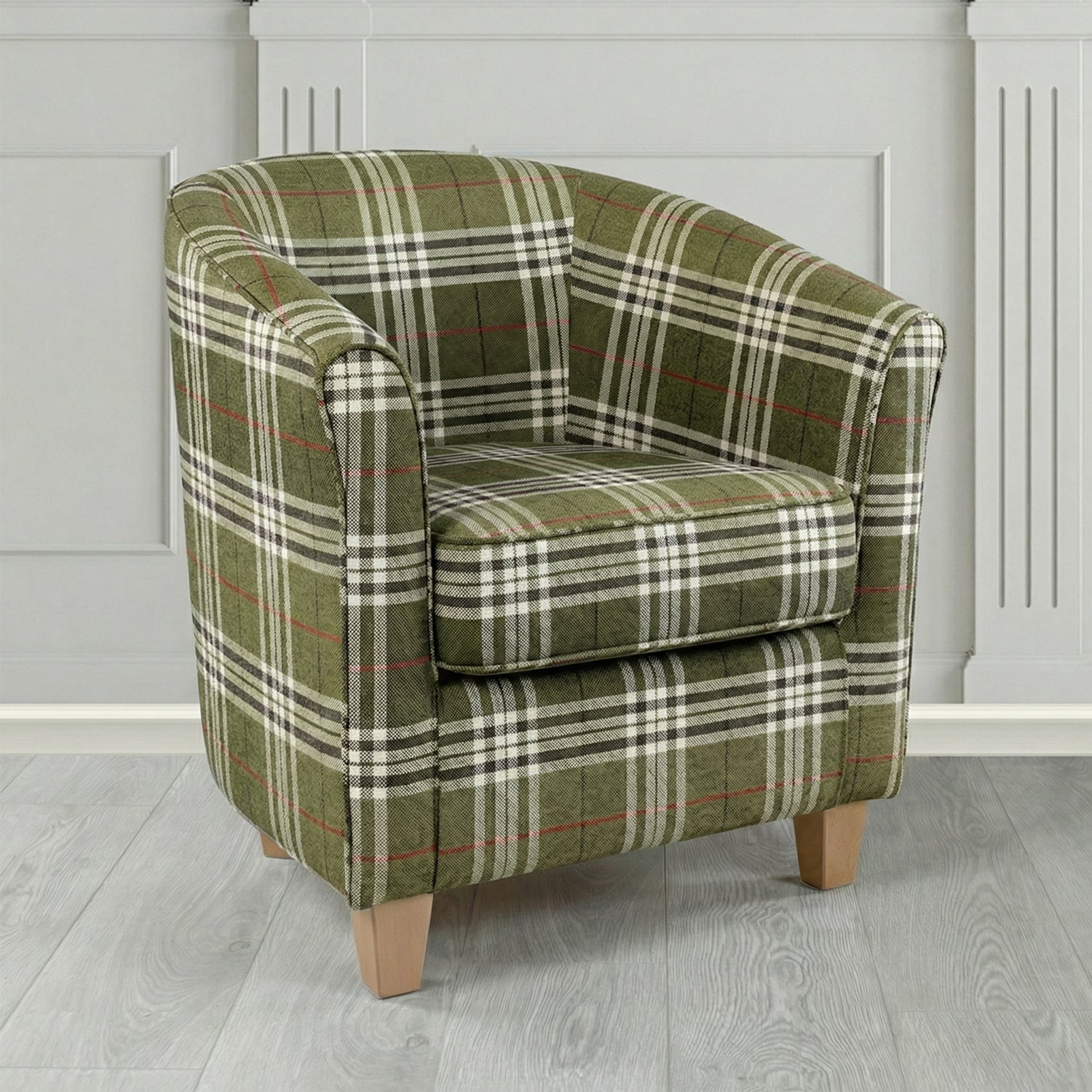Devon Tub Chair in Panaz Fabrics Hunter Check Crib 5 Tartan Fabric