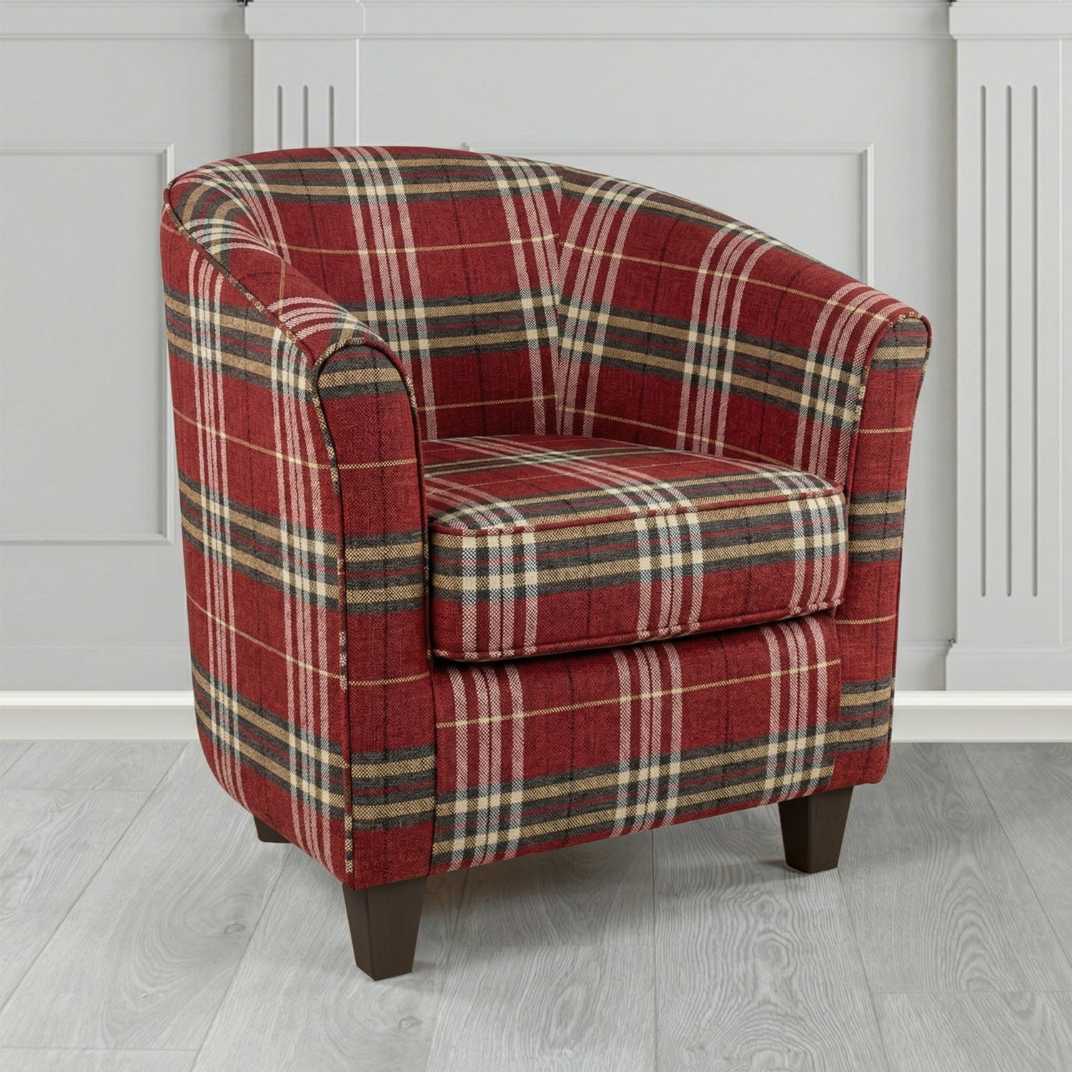 Devon Tub Chair in Panaz Fabrics Hunter Check Crib 5 Tartan Fabric