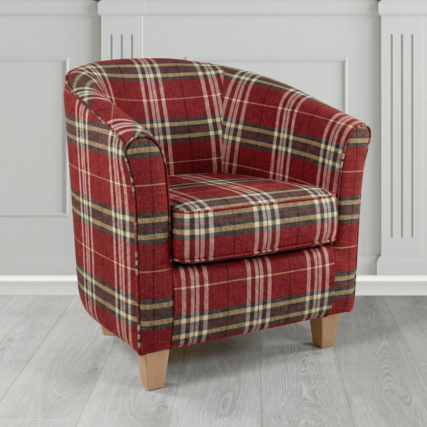 Devon Tub Chair in Panaz Fabrics Hunter Check Crib 5 Tartan Fabric