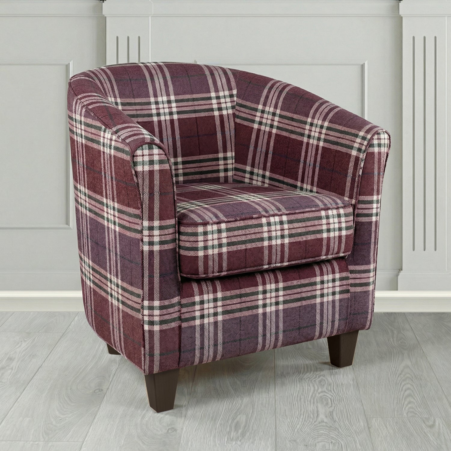 Devon Tub Chair in Panaz Fabrics Hunter Check Crib 5 Tartan Fabric