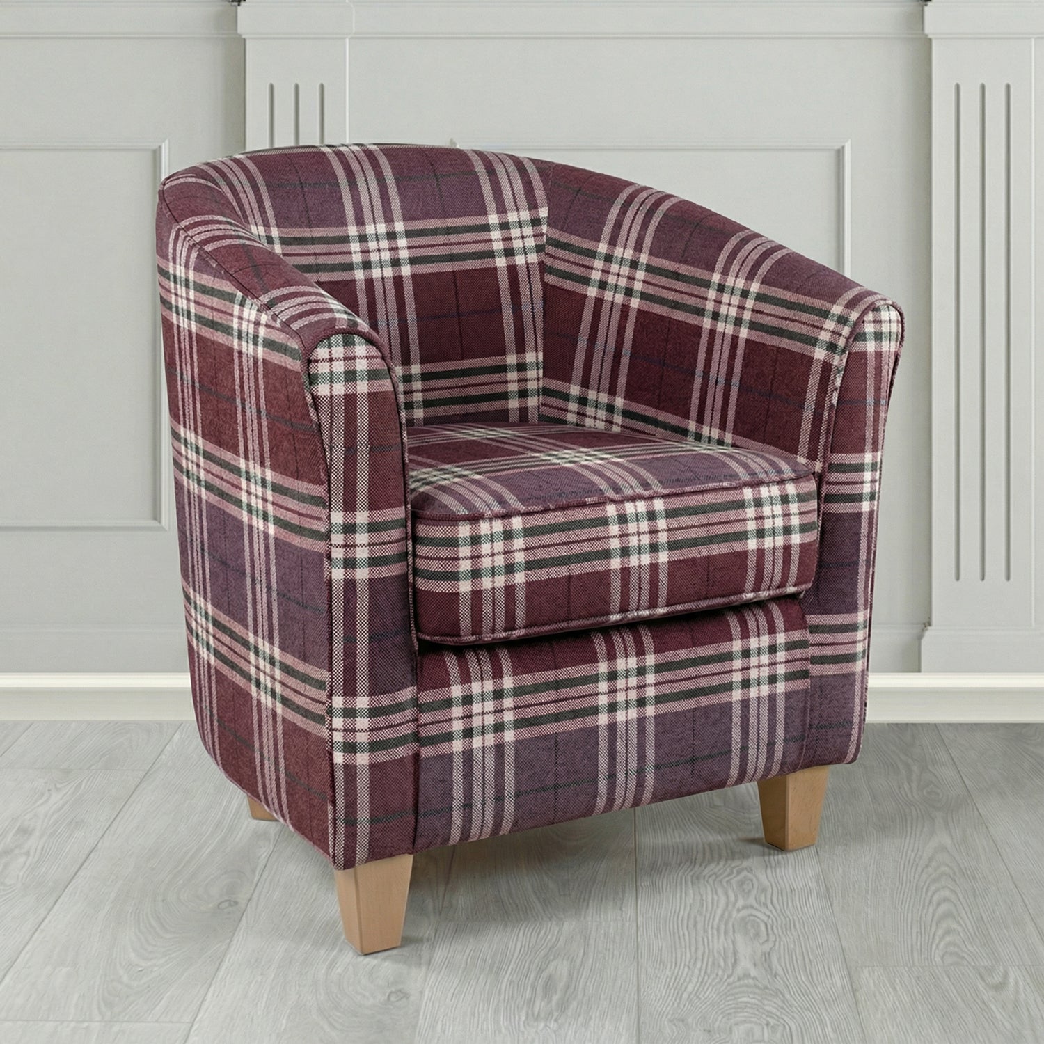 Devon Tub Chair in Panaz Fabrics Hunter Check Crib 5 Tartan Fabric
