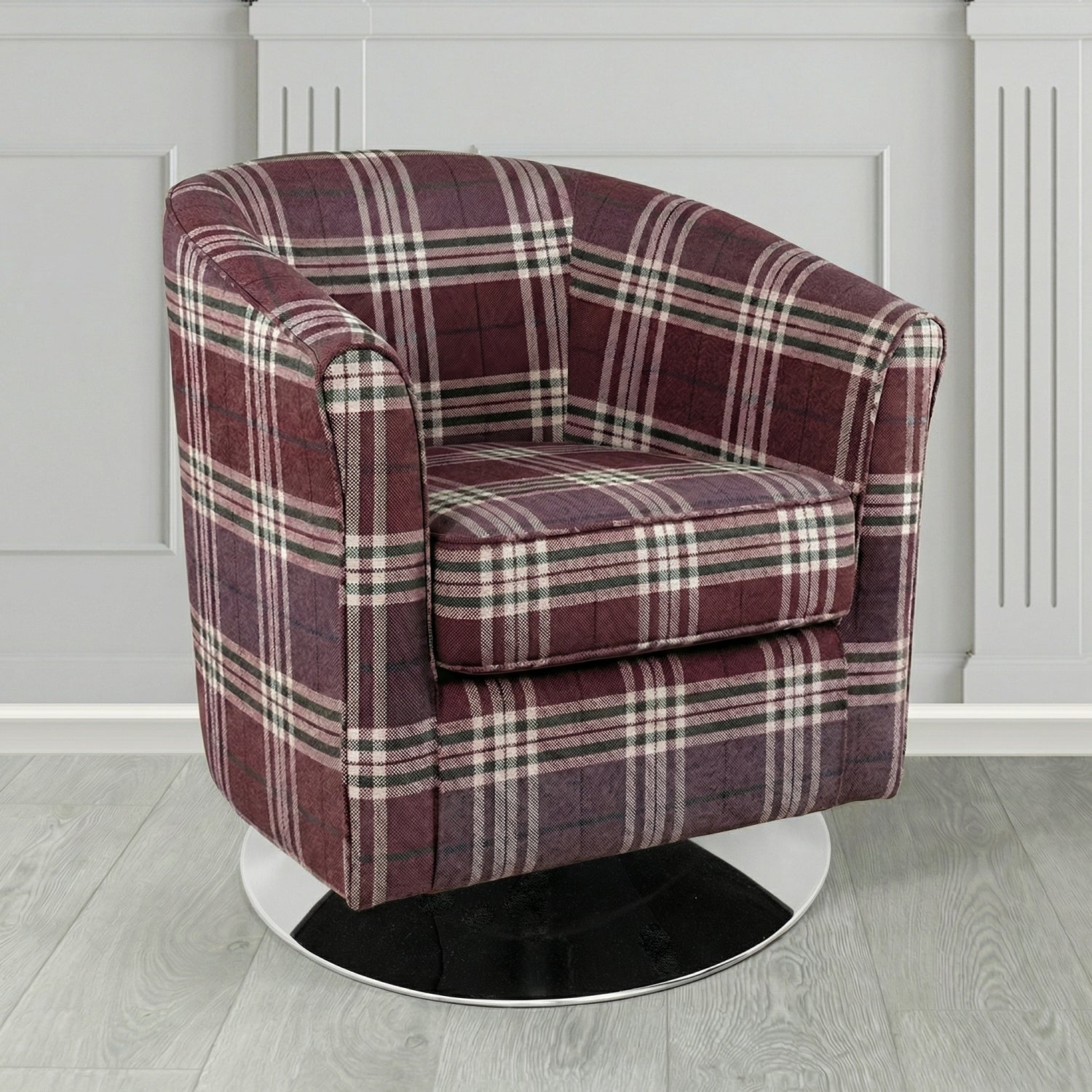 Devon Swivel Tub Chair in Panaz Fabrics Hunter Check Crib 5 Tartan Fabric