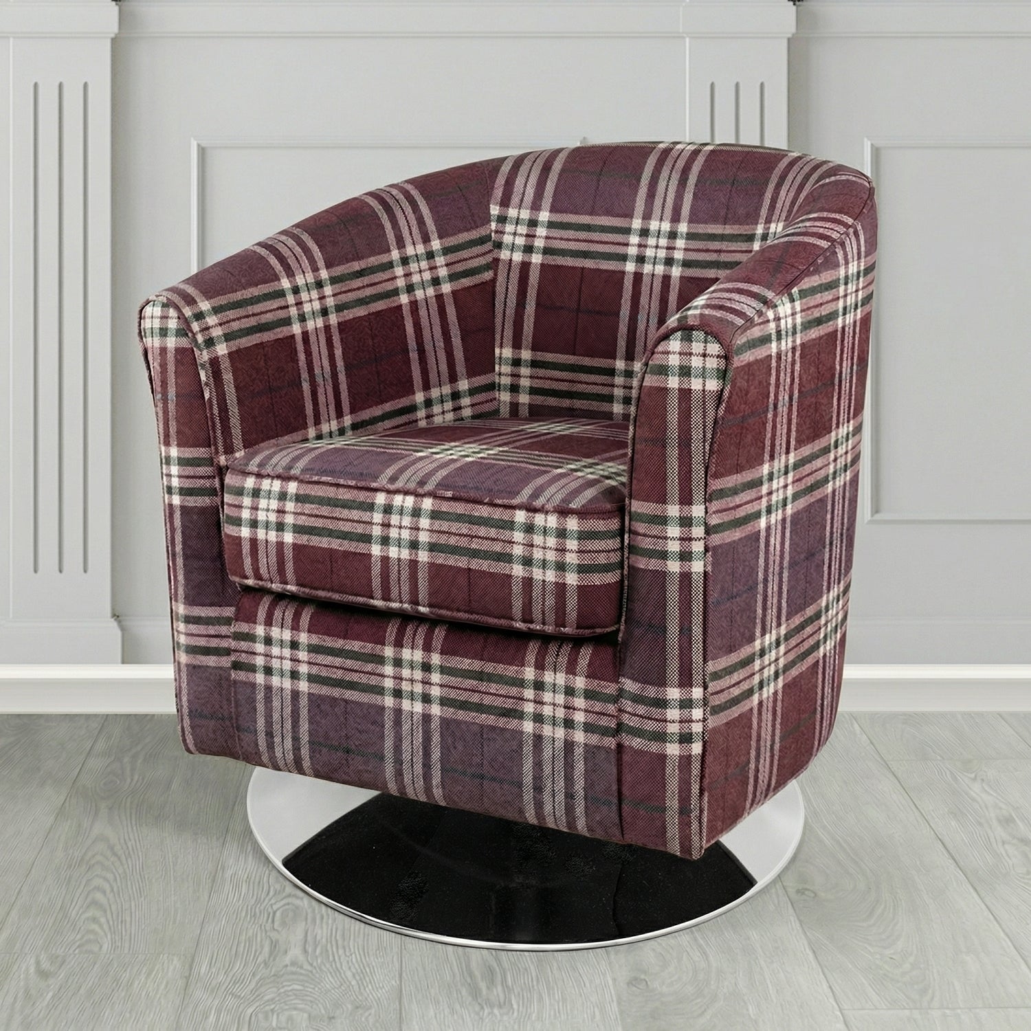Devon Swivel Tub Chair in Panaz Fabrics Hunter Check Crib 5 Tartan Fabric