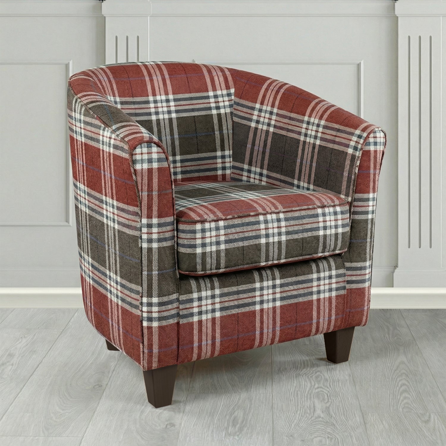 Devon Tub Chair in Panaz Fabrics Hunter Check Crib 5 Tartan Fabric