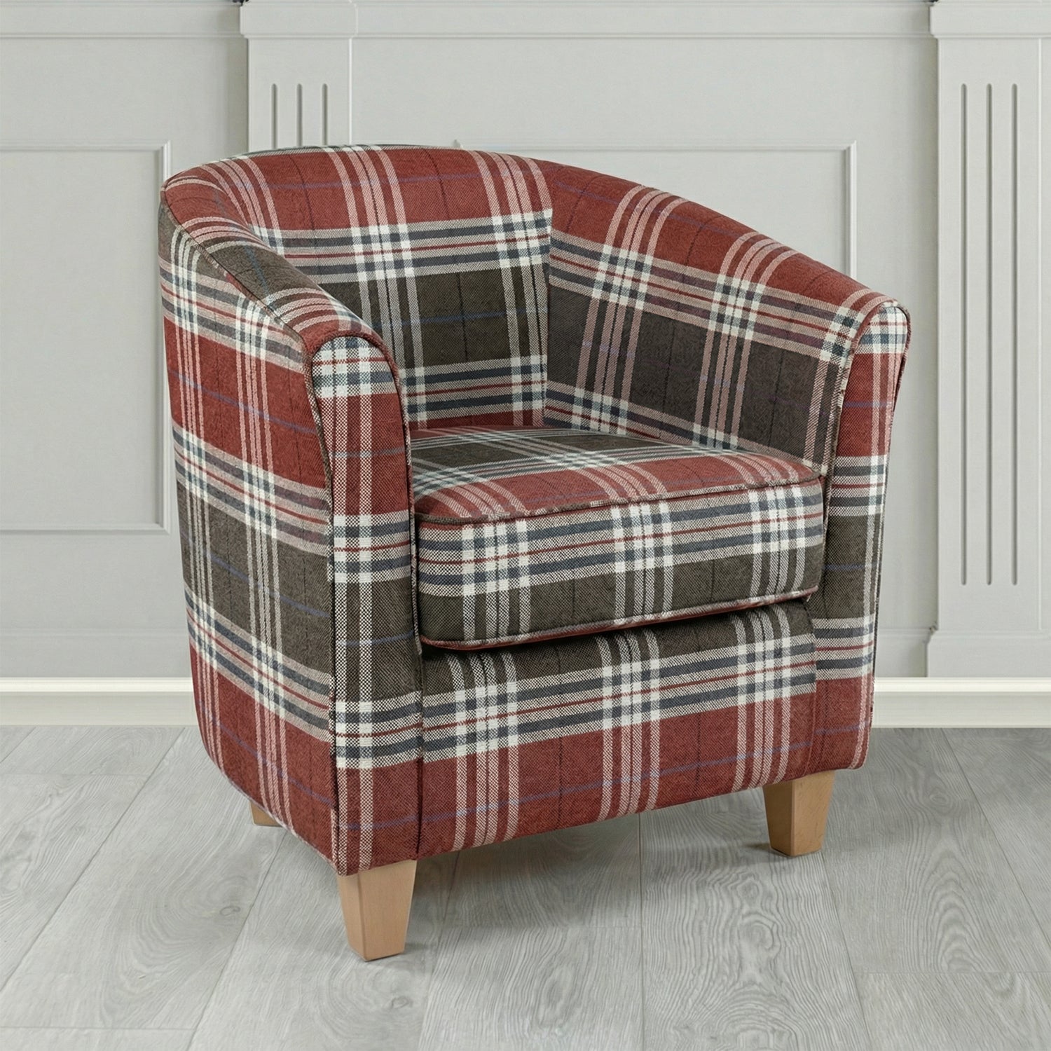 Devon Tub Chair in Panaz Fabrics Hunter Check Crib 5 Tartan Fabric
