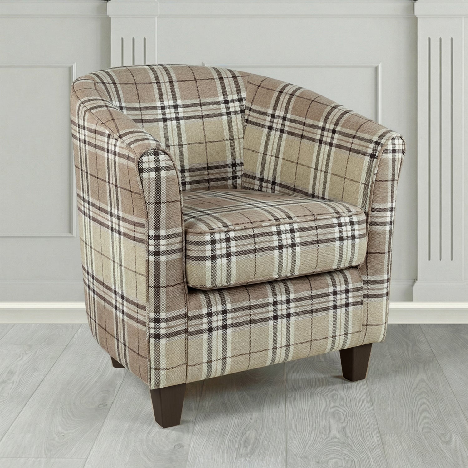 Devon Tub Chair in Panaz Fabrics Hunter Check Crib 5 Tartan Fabric