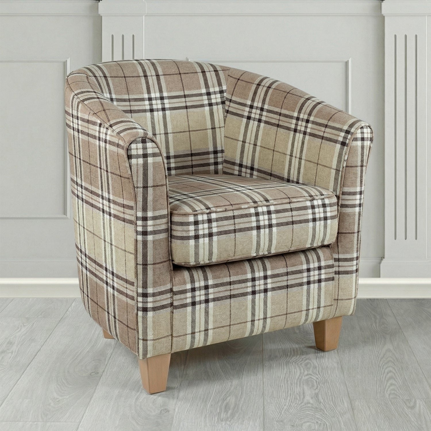 Devon Tub Chair in Panaz Fabrics Hunter Check Crib 5 Tartan Fabric