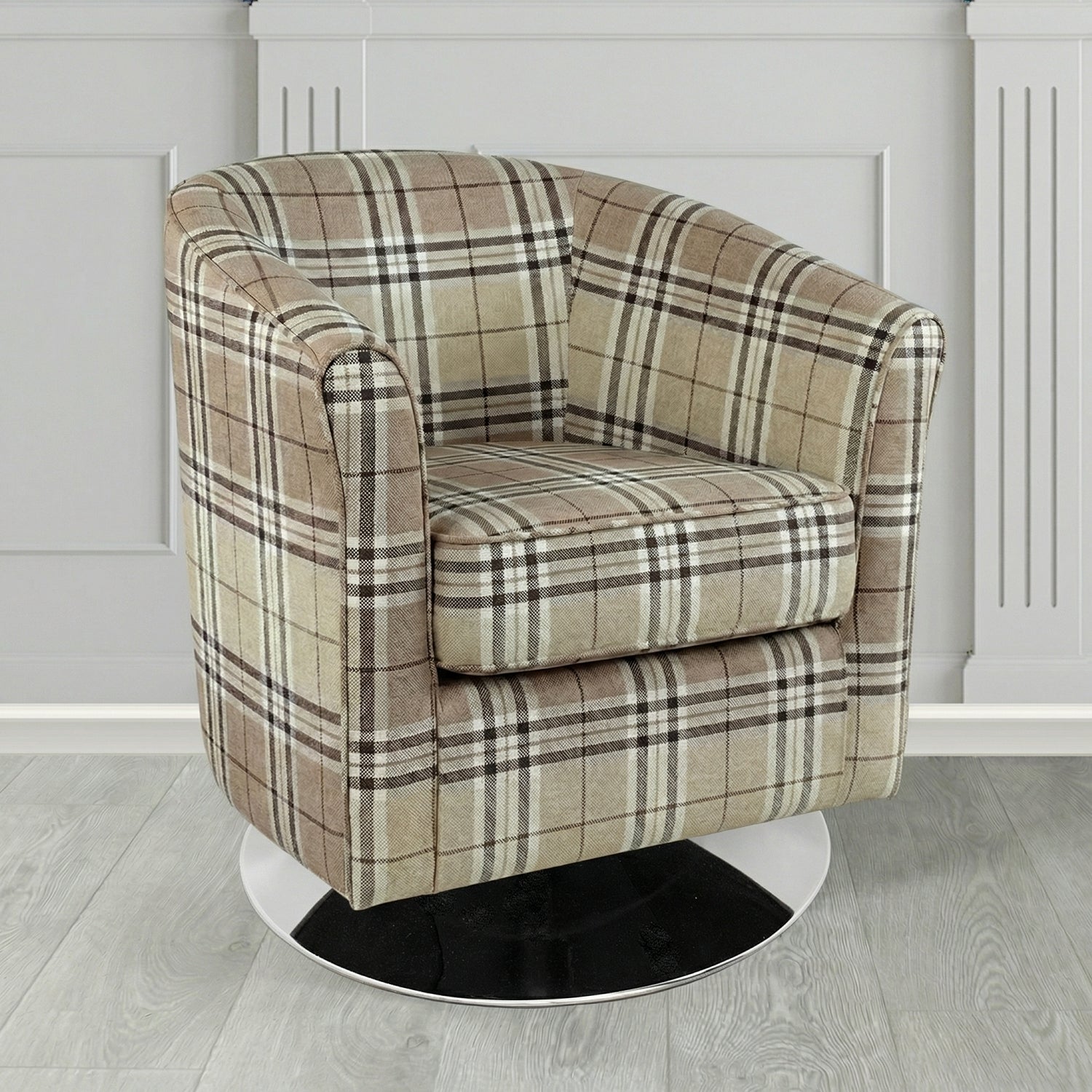 Devon Swivel Tub Chair in Panaz Fabrics Hunter Check Crib 5 Tartan Fabric
