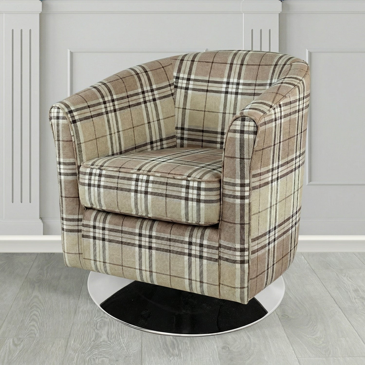 Devon Swivel Tub Chair in Panaz Fabrics Hunter Check Crib 5 Tartan Fabric