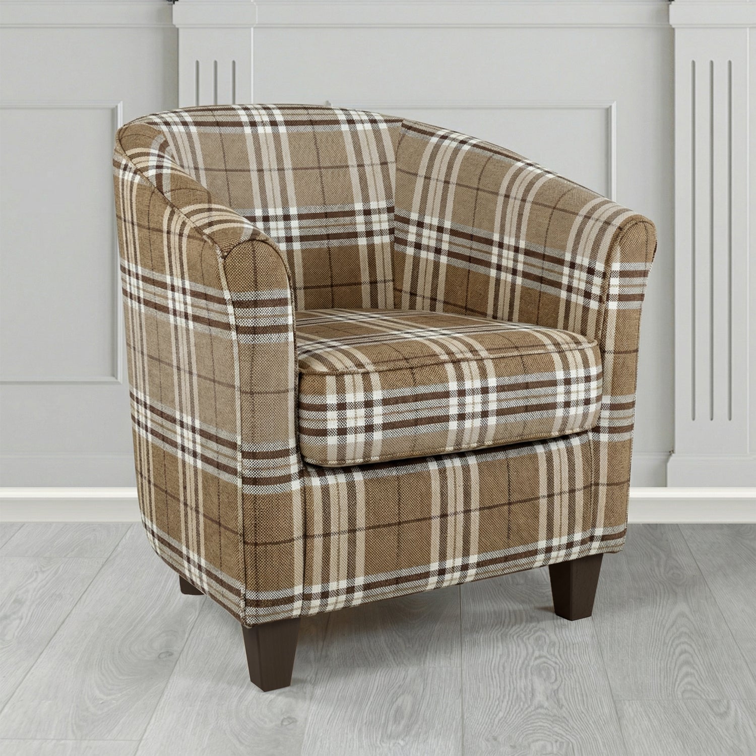 Devon Tub Chair in Panaz Fabrics Hunter Check Crib 5 Tartan Fabric