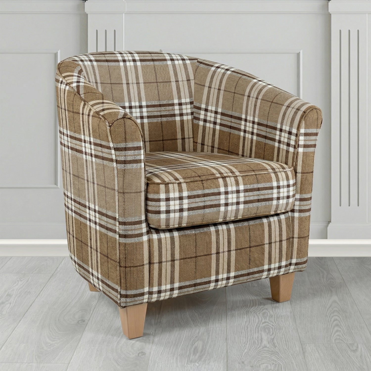 Devon Tub Chair in Panaz Fabrics Hunter Check Crib 5 Tartan Fabric