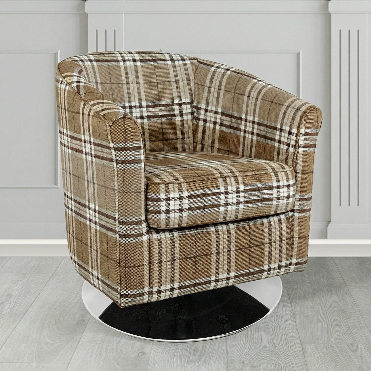 Devon Swivel Tub Chair in Panaz Fabrics Hunter Check Crib 5 Tartan Fabric