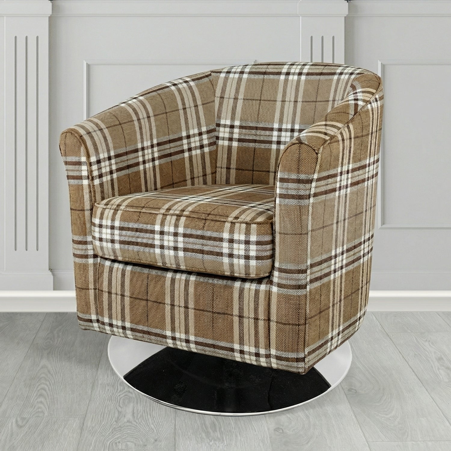 Devon Swivel Tub Chair in Panaz Fabrics Hunter Check Crib 5 Tartan Fabric