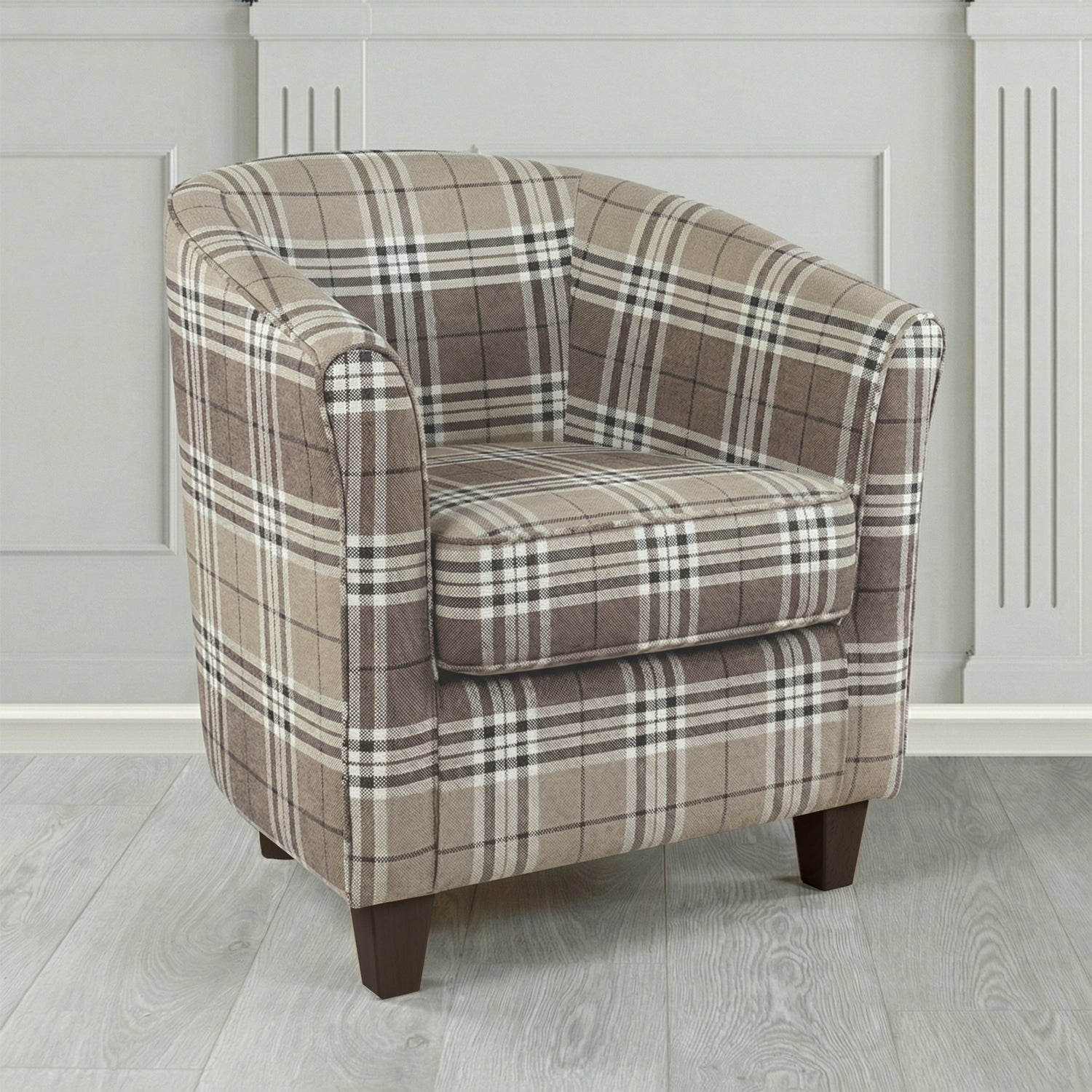 Devon Tub Chair in Panaz Fabrics Hunter Check Crib 5 Tartan Fabric