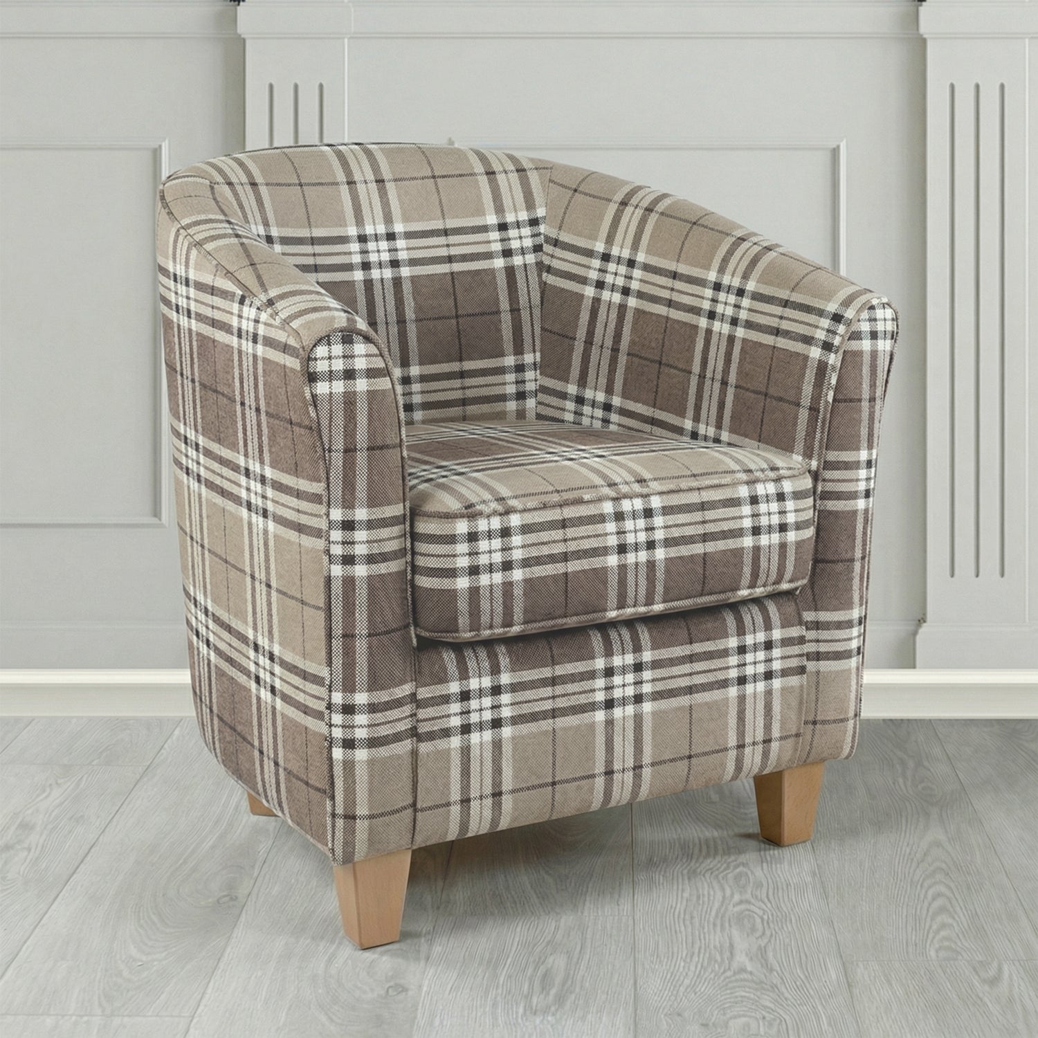 Devon Tub Chair in Panaz Fabrics Hunter Check Crib 5 Tartan Fabric