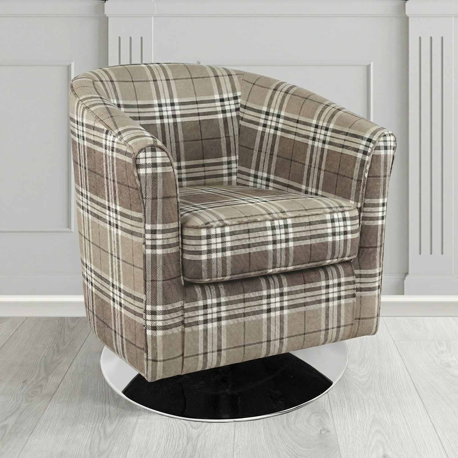 Devon Swivel Tub Chair in Panaz Fabrics Hunter Check Crib 5 Tartan Fabric