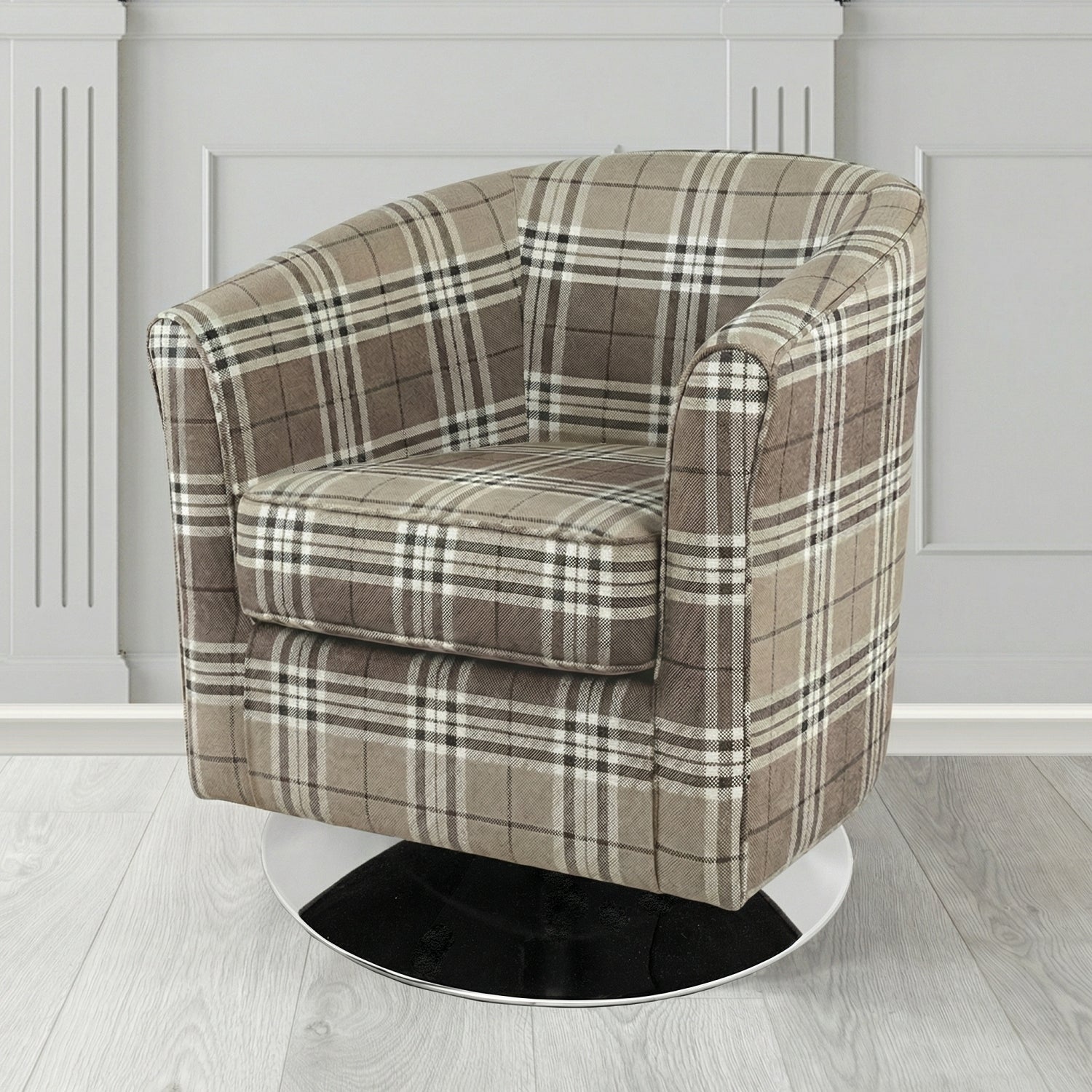 Devon Swivel Tub Chair in Panaz Fabrics Hunter Check Crib 5 Tartan Fabric