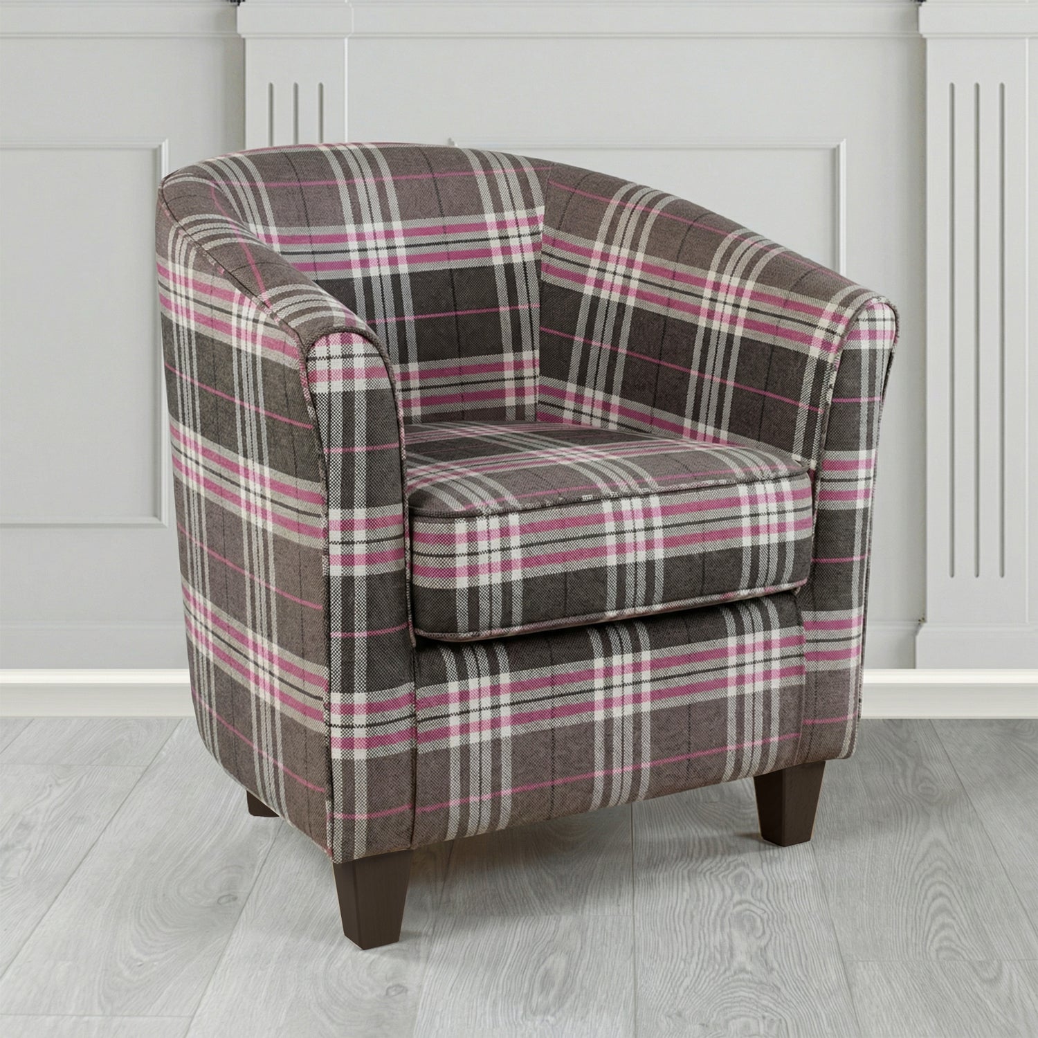 Devon Tub Chair in Panaz Fabrics Hunter Check Crib 5 Tartan Fabric