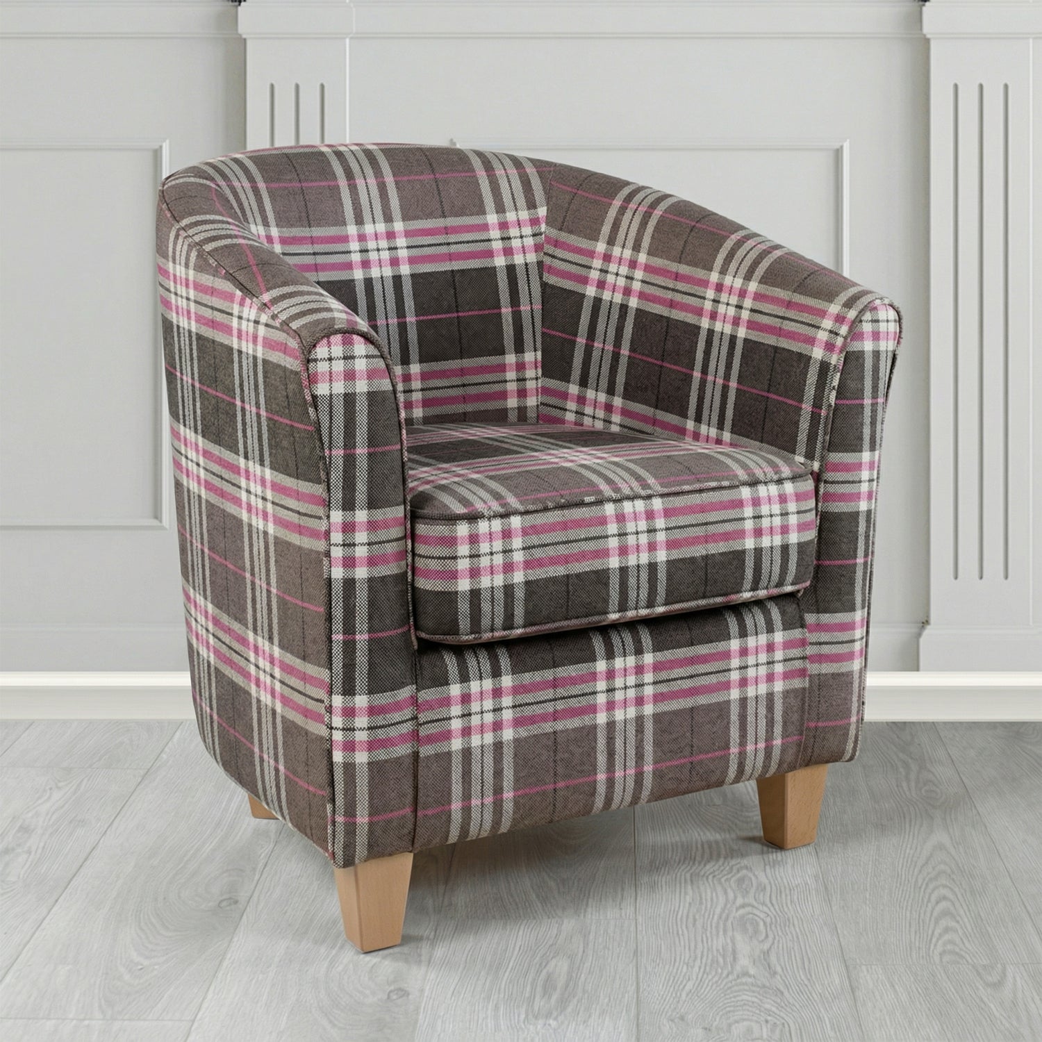 Devon Tub Chair in Panaz Fabrics Hunter Check Crib 5 Tartan Fabric