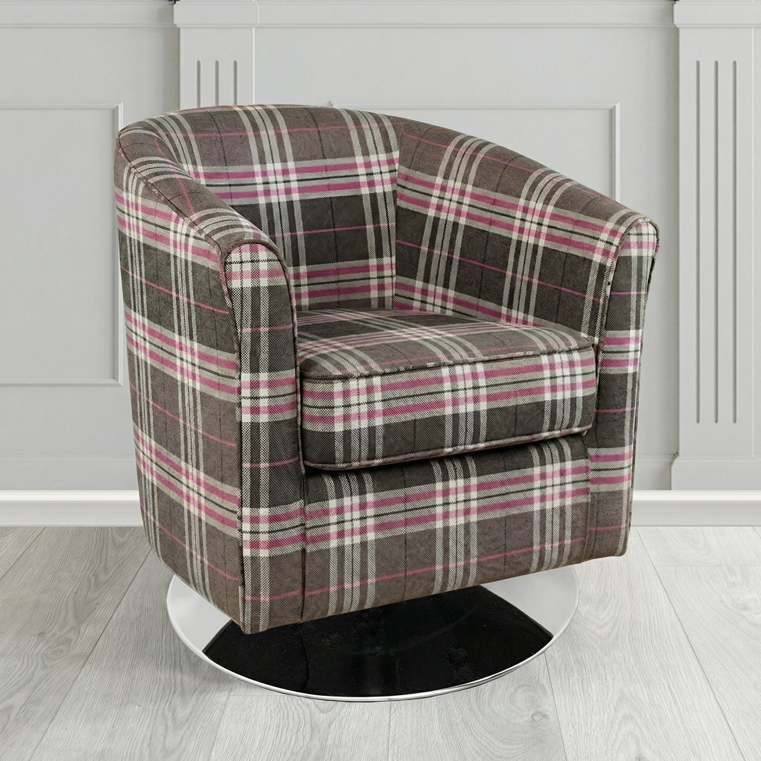 Devon Swivel Tub Chair in Panaz Fabrics Hunter Check Crib 5 Tartan Fabric