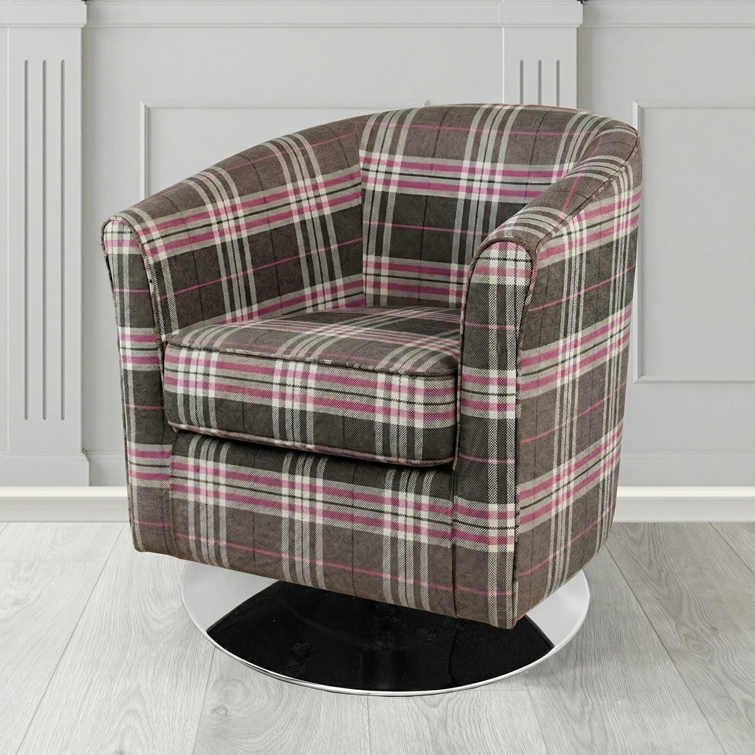 Devon Swivel Tub Chair in Panaz Fabrics Hunter Check Crib 5 Tartan Fabric