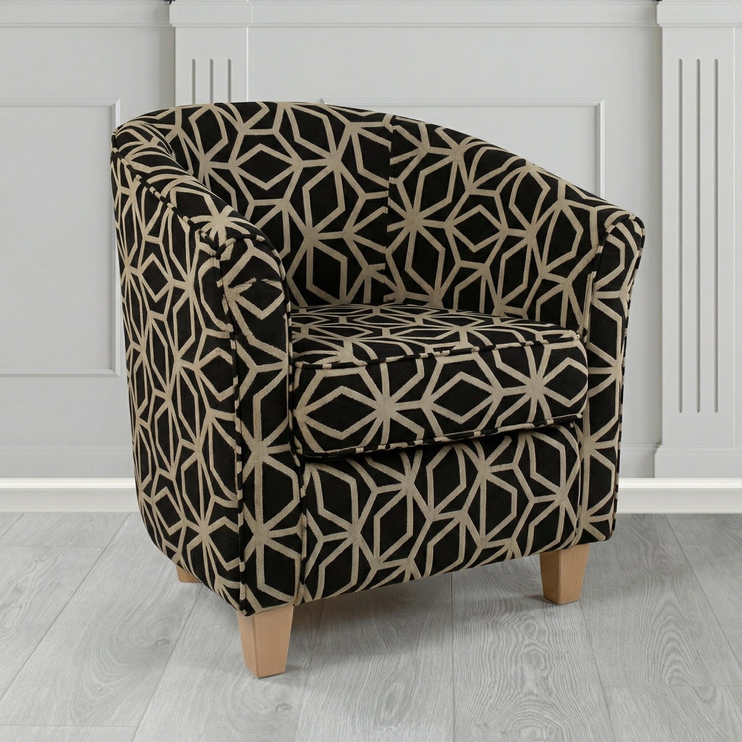 Devon Tub Chair in Panaz Fabrics Lexington Corinthia Geometric Crib 5 Velvet Fabric
