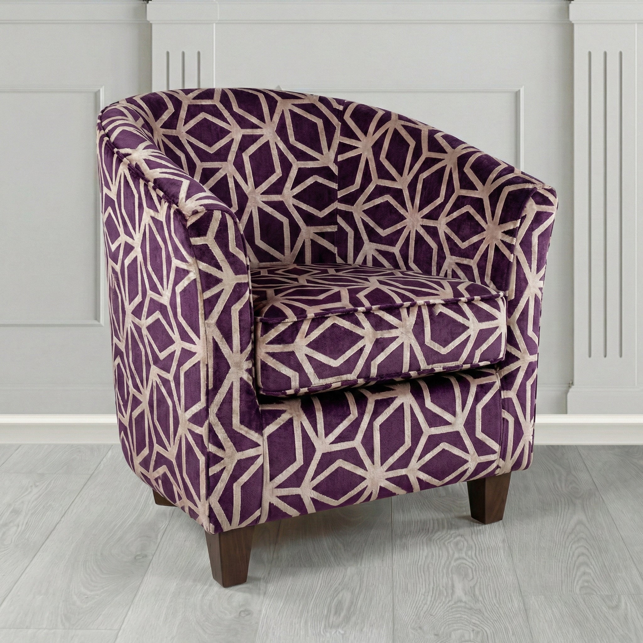 Devon Tub Chair in Panaz Fabrics Lexington Corinthia Geometric Crib 5 Velvet Fabric