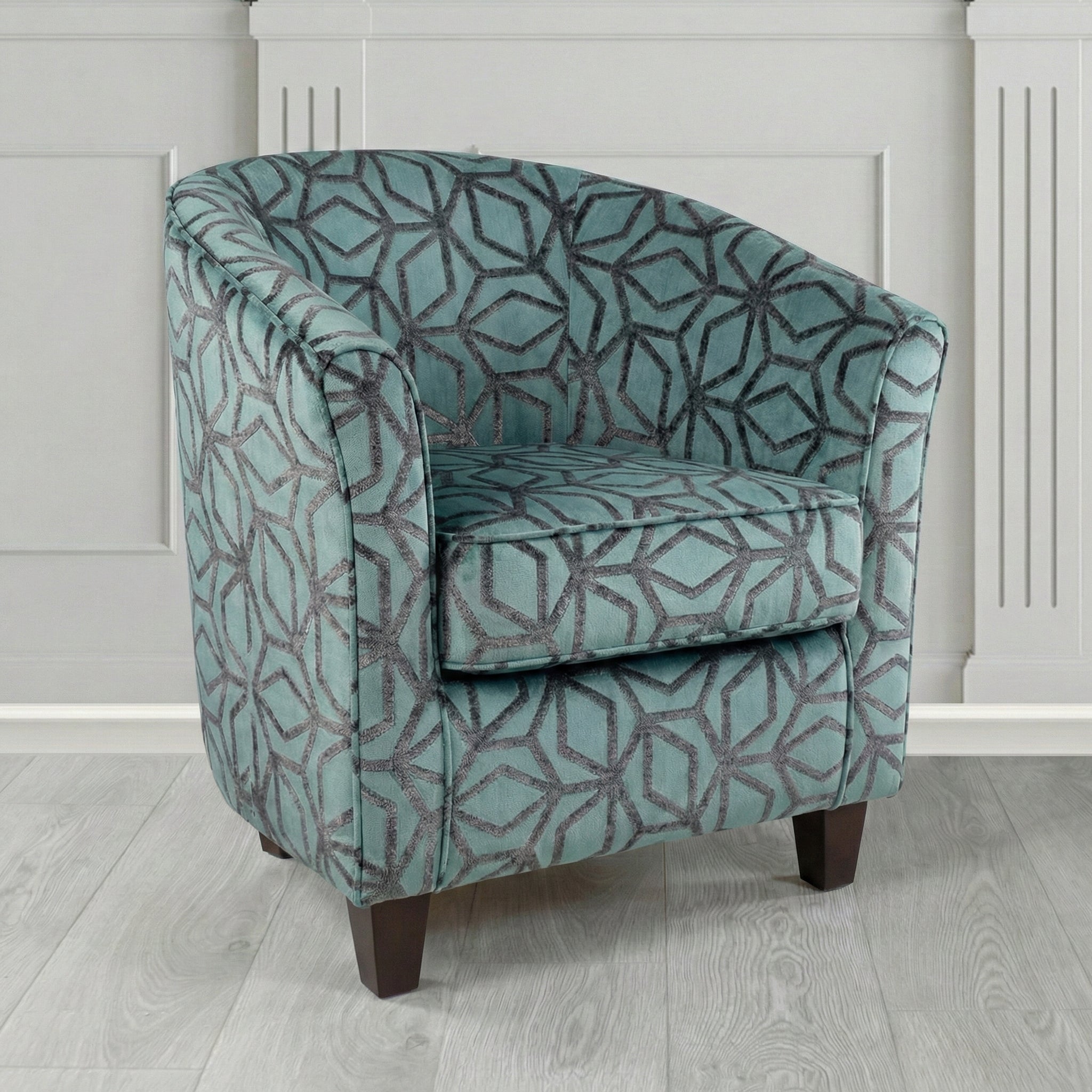 Devon Tub Chair in Panaz Fabrics Lexington Corinthia Geometric Crib 5 Velvet Fabric