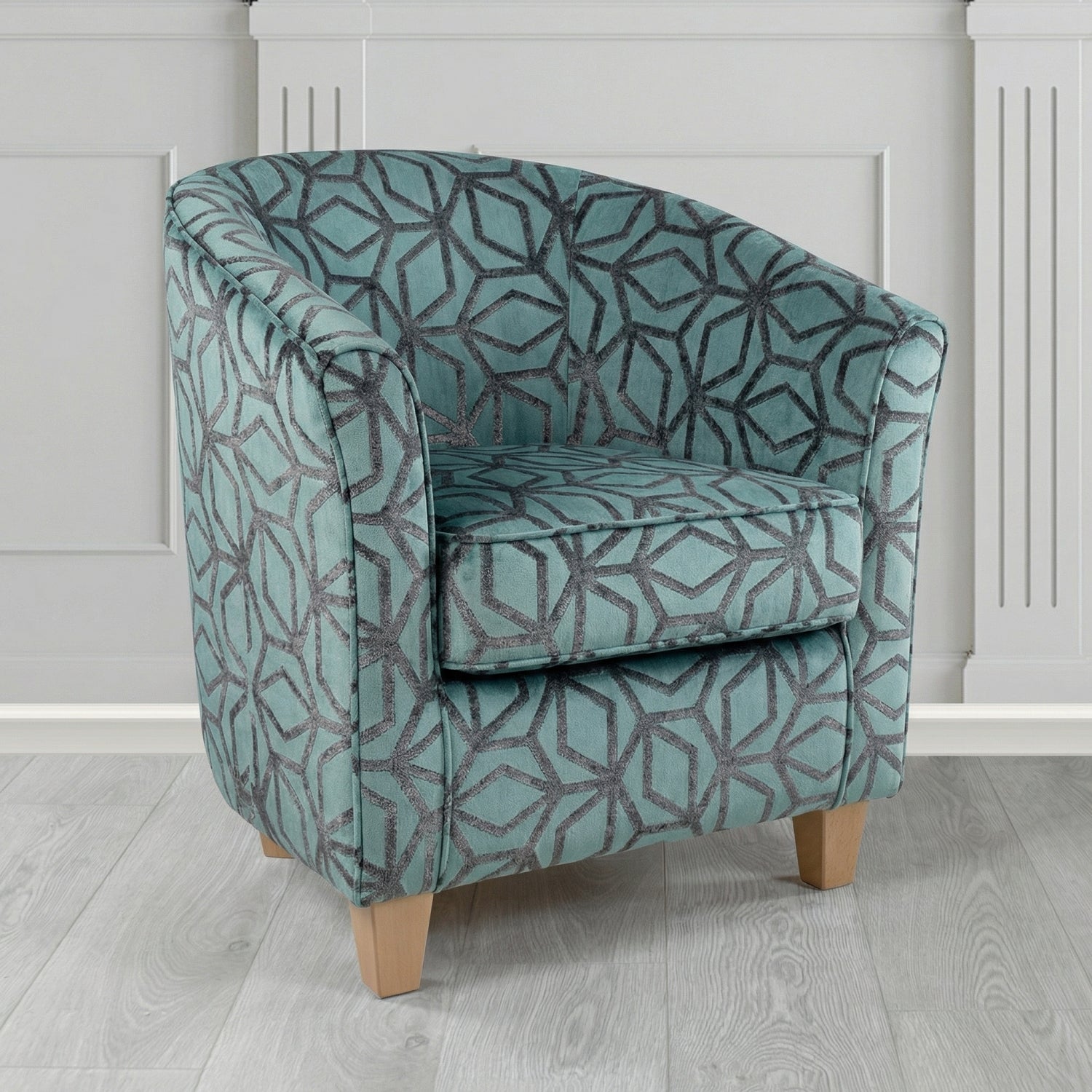 Devon Tub Chair in Panaz Fabrics Lexington Corinthia Geometric Crib 5 Velvet Fabric