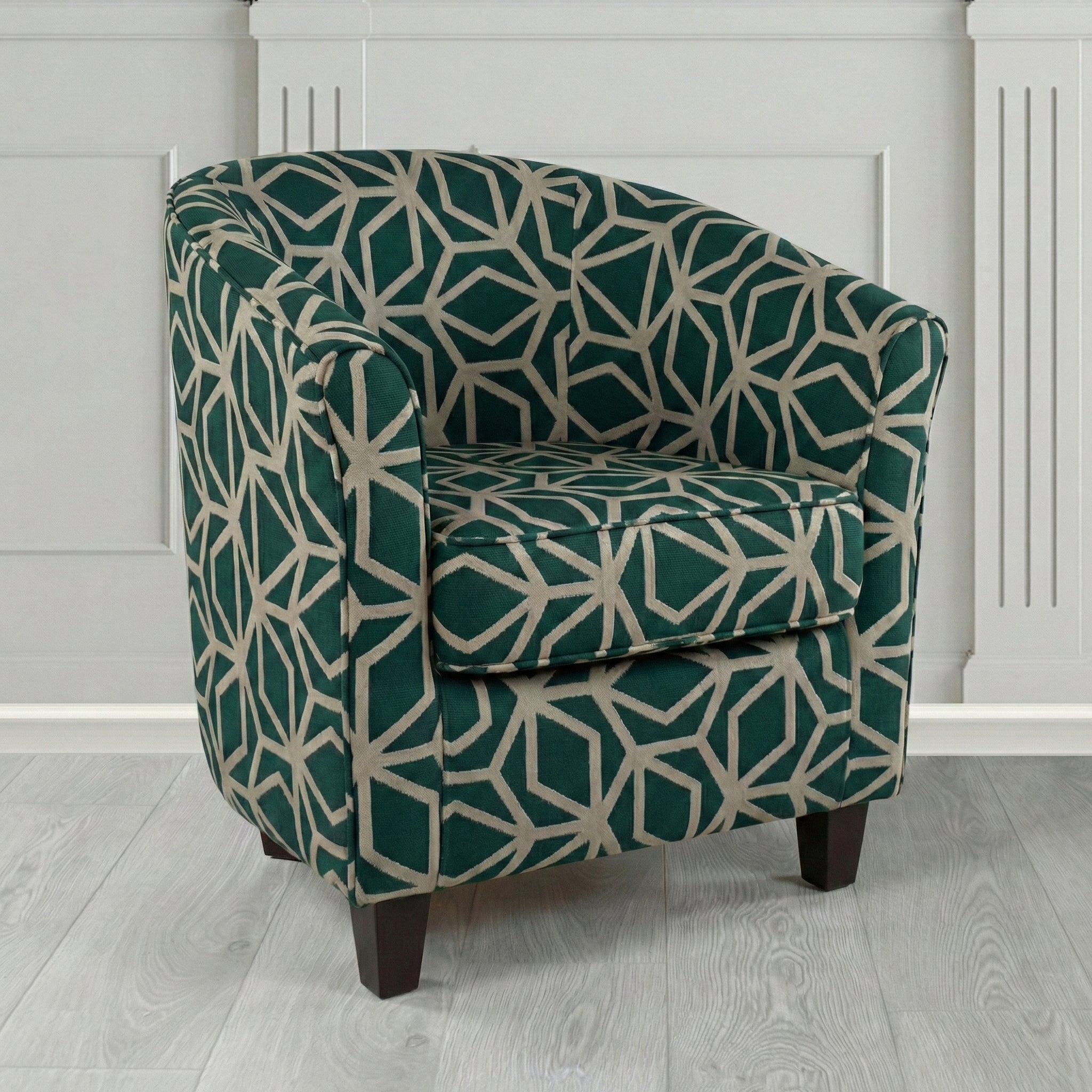 Devon Tub Chair in Panaz Fabrics Lexington Corinthia Geometric Crib 5 Velvet Fabric