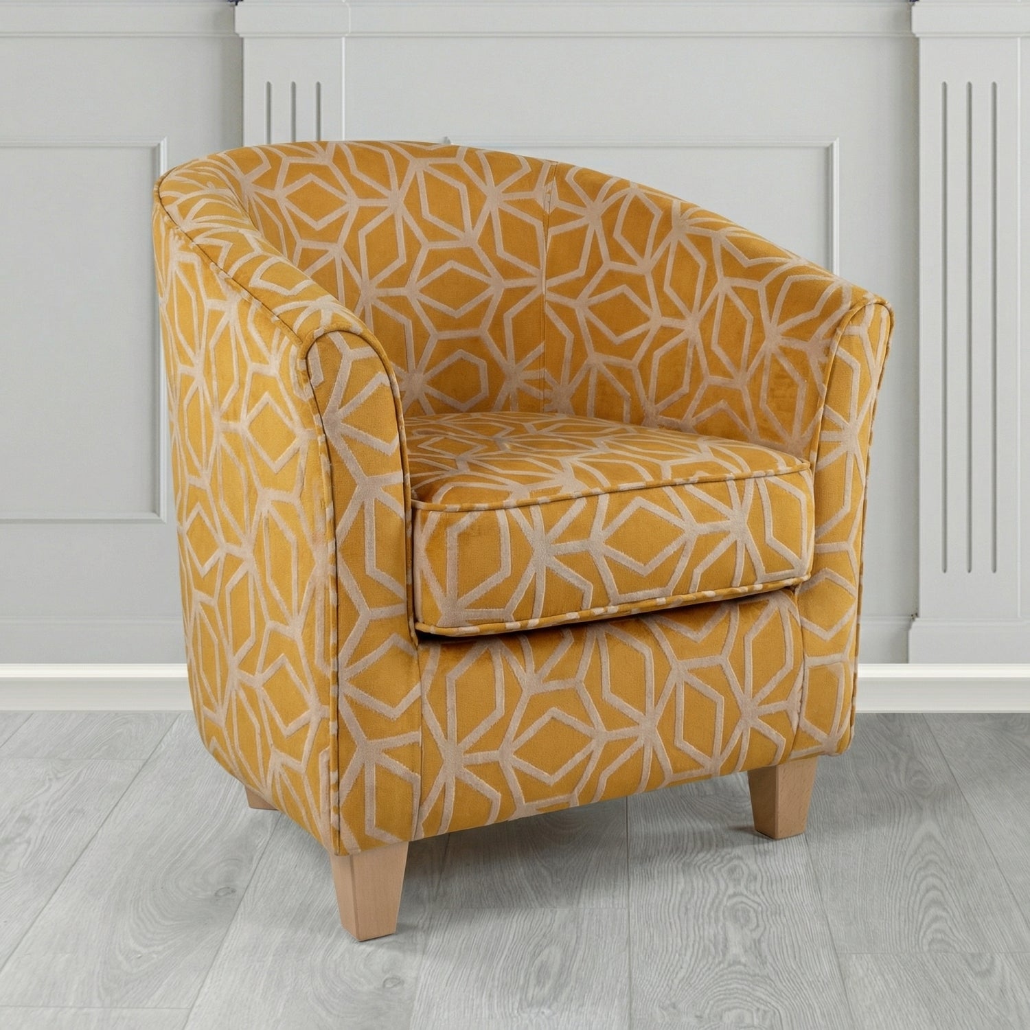 Devon Tub Chair in Panaz Fabrics Lexington Corinthia Geometric Crib 5 Velvet Fabric
