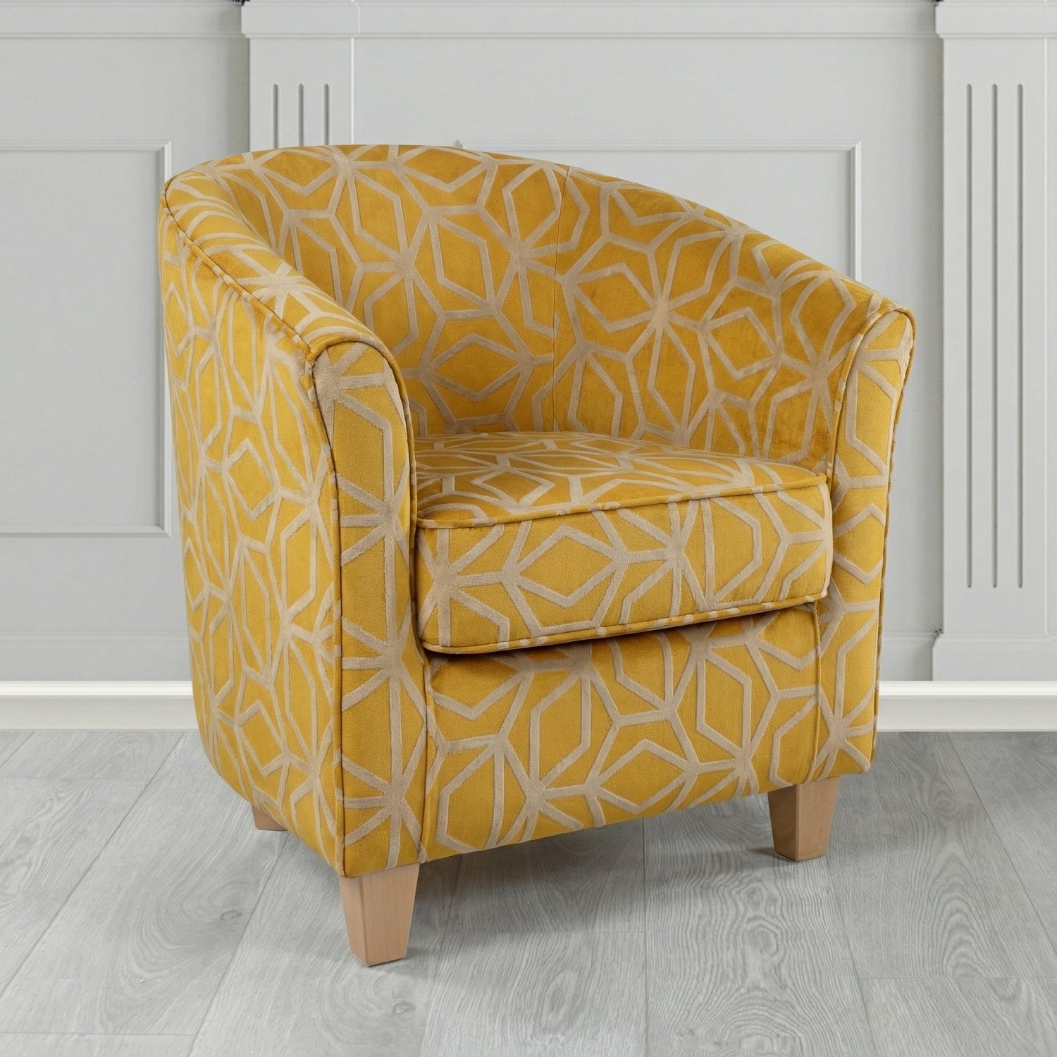 Devon Tub Chair in Panaz Fabrics Lexington Corinthia Geometric Crib 5 Velvet Fabric