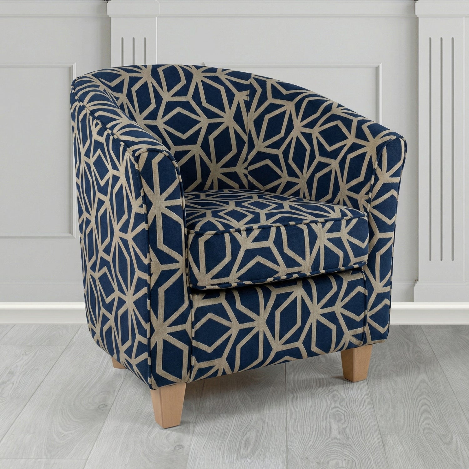 Devon Tub Chair in Panaz Fabrics Lexington Corinthia Geometric Crib 5 Velvet Fabric