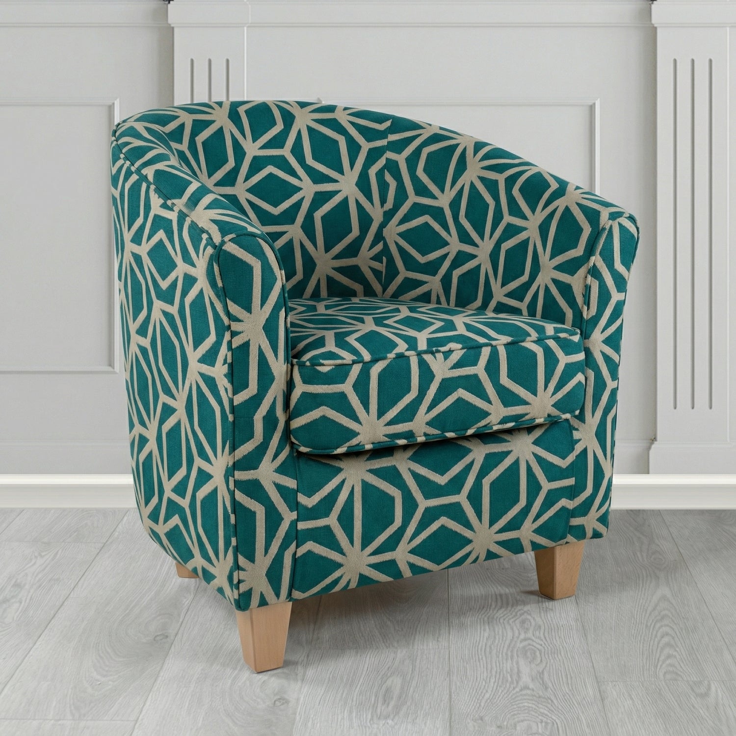 Devon Tub Chair in Panaz Fabrics Lexington Corinthia Geometric Crib 5 Velvet Fabric