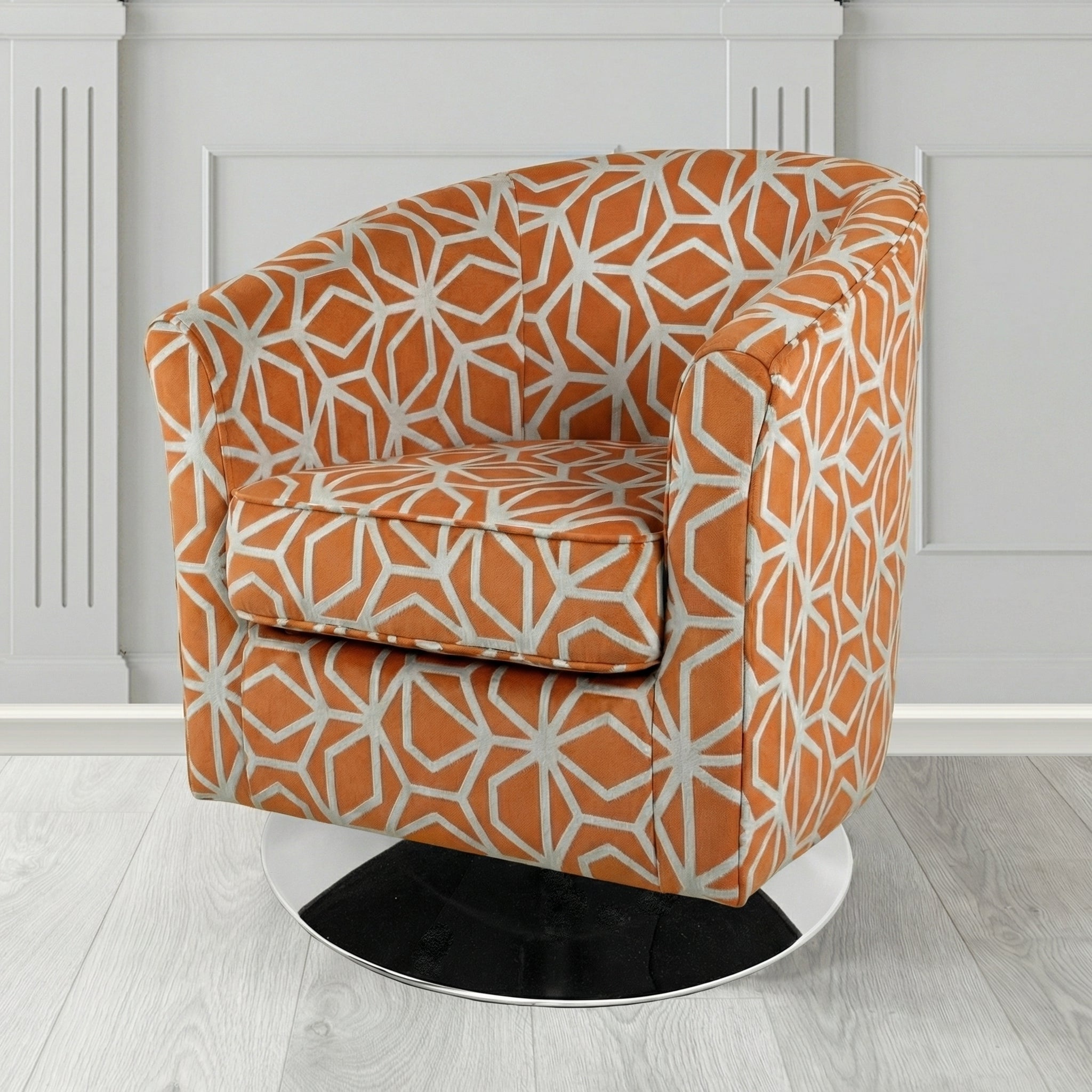 Devon Swivel Tub Chair in Panaz Fabrics Lexington Corinthia Geometric Crib 5 Velvet Fabric