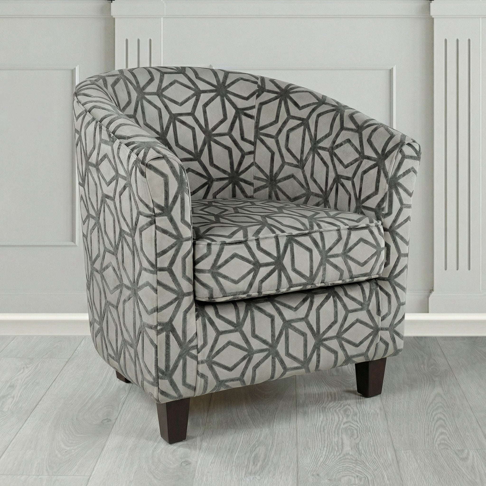 Devon Tub Chair in Panaz Fabrics Lexington Corinthia Geometric Crib 5 Velvet Fabric