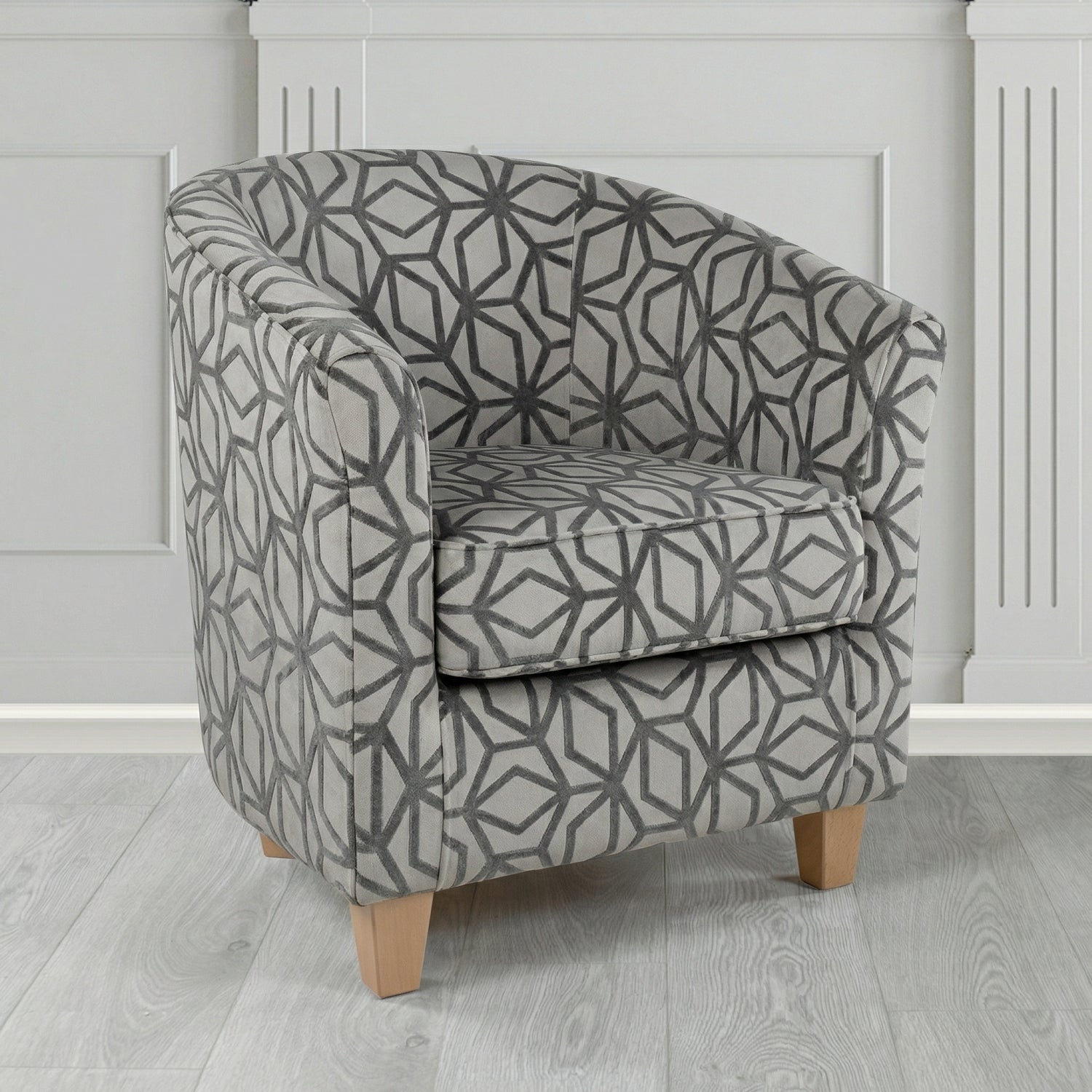 Devon Tub Chair in Panaz Fabrics Lexington Corinthia Geometric Crib 5 Velvet Fabric