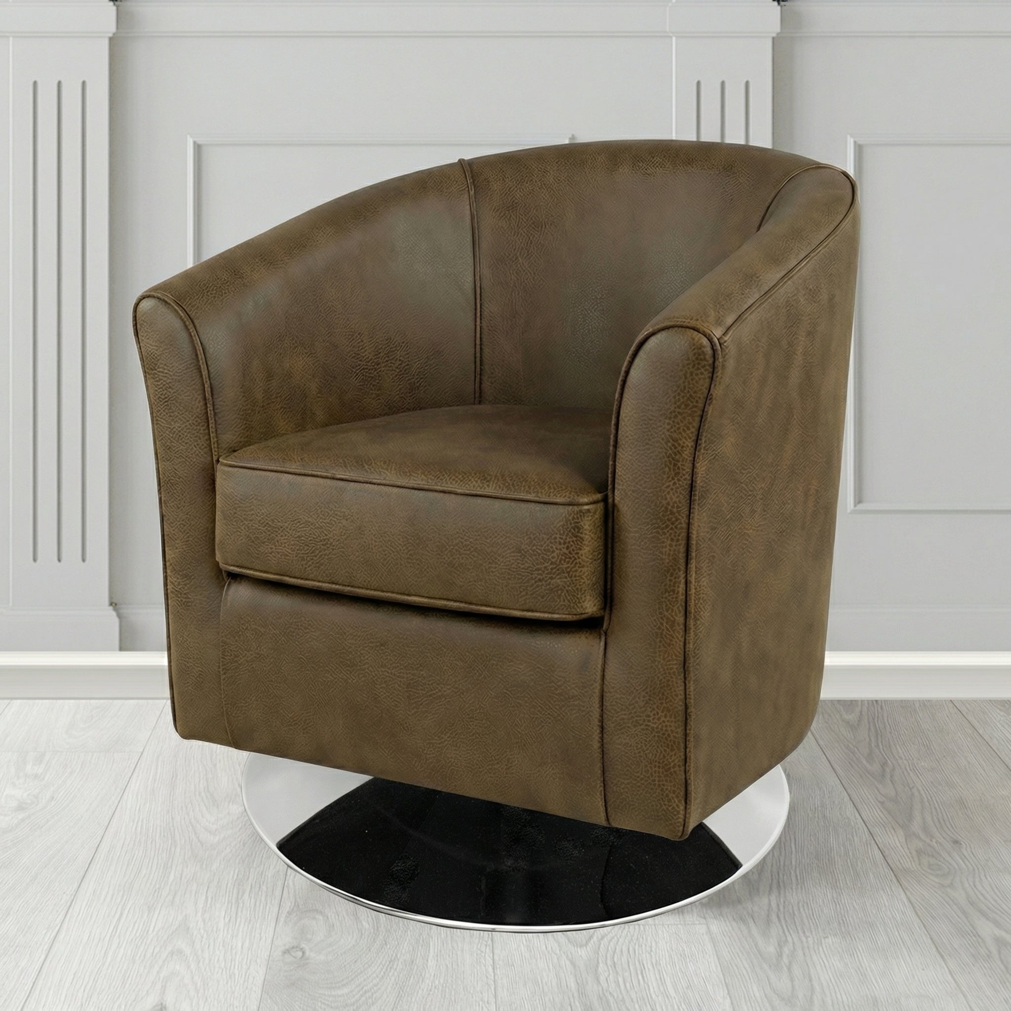 Devon Swivel Tub Chair in Crest Leather Saloon Semi-Aniline Crib 5 Genuine Leather