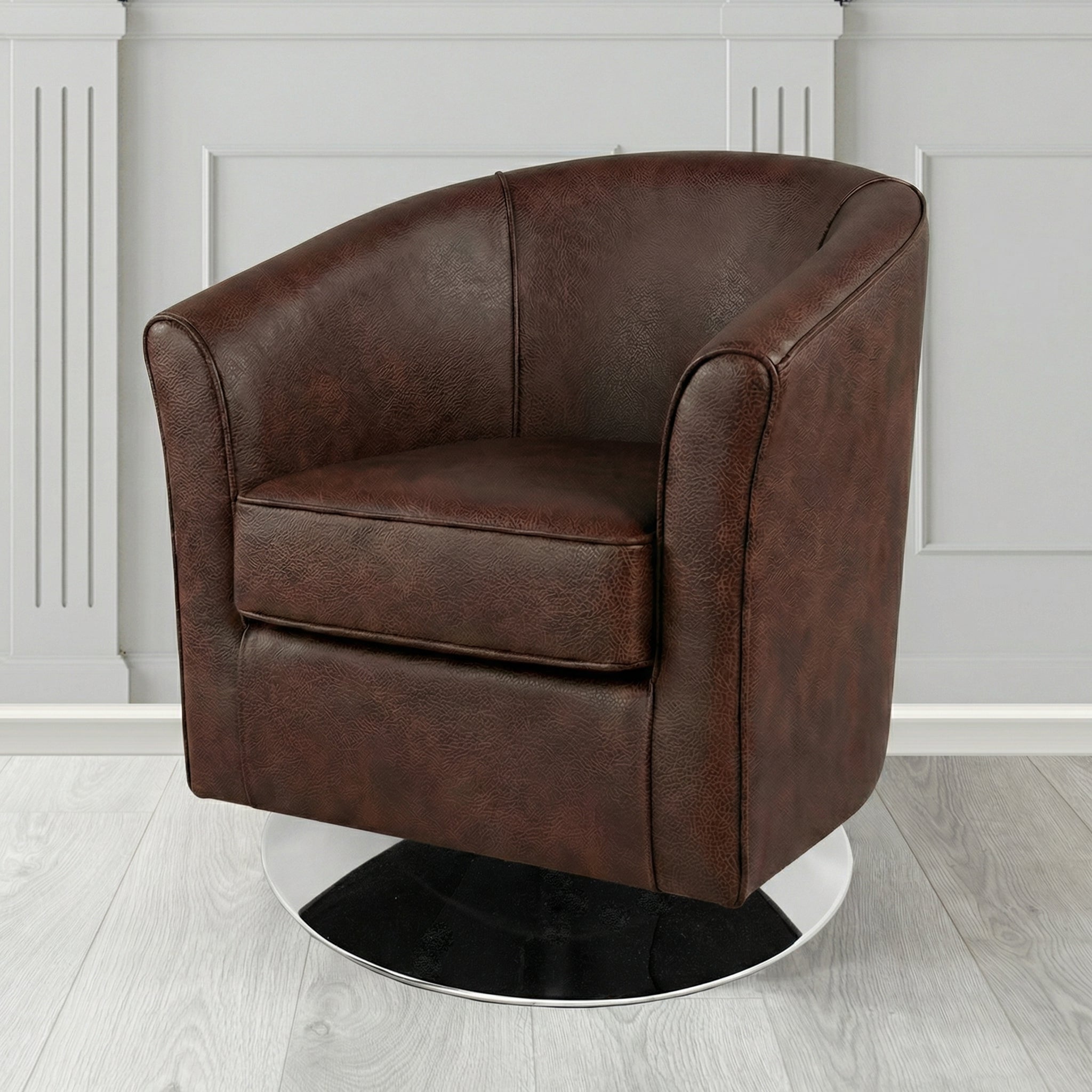 Devon Swivel Tub Chair in Crest Leather Saloon Semi-Aniline Crib 5 Genuine Leather