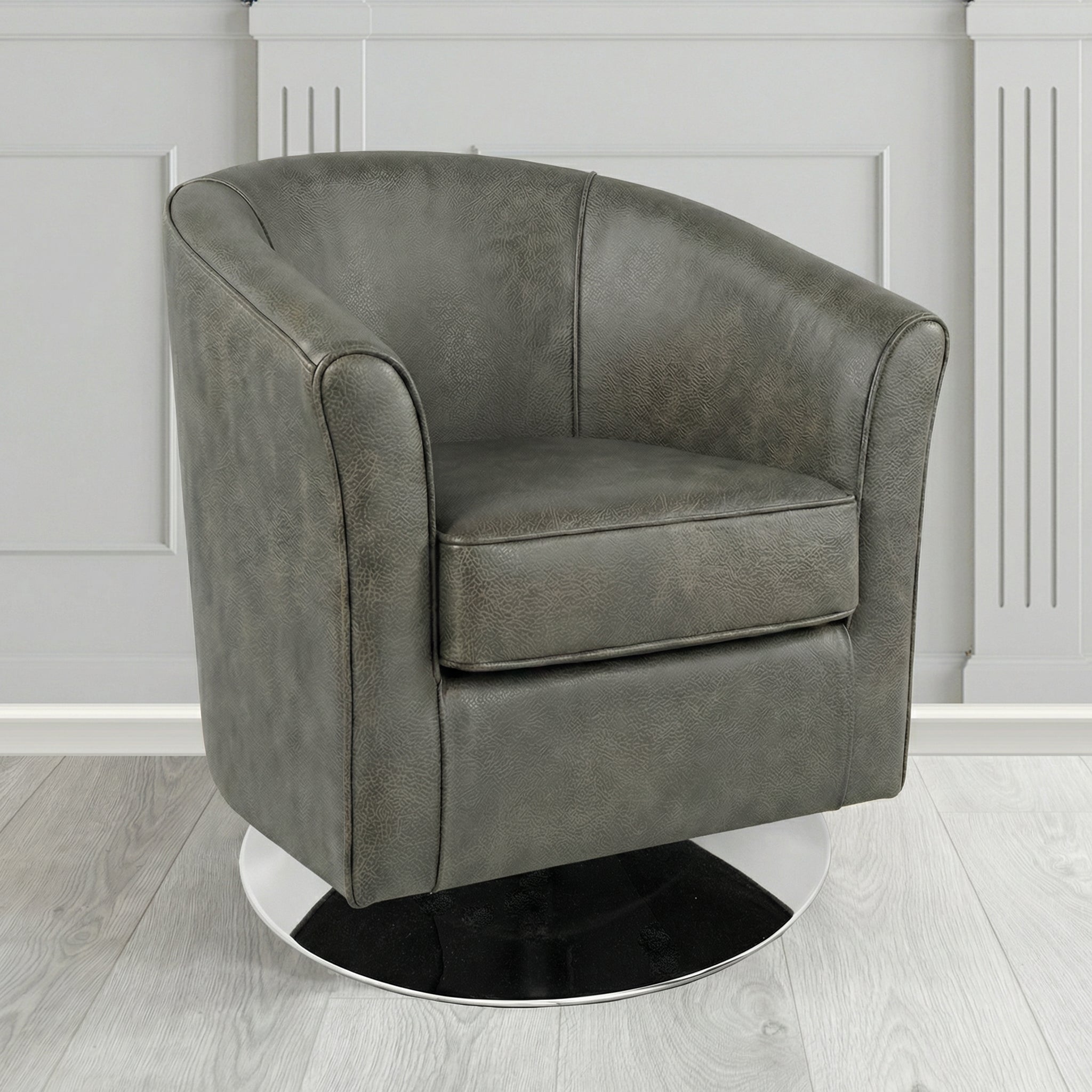 Devon Swivel Tub Chair in Crest Leather Saloon Semi-Aniline Crib 5 Genuine Leather