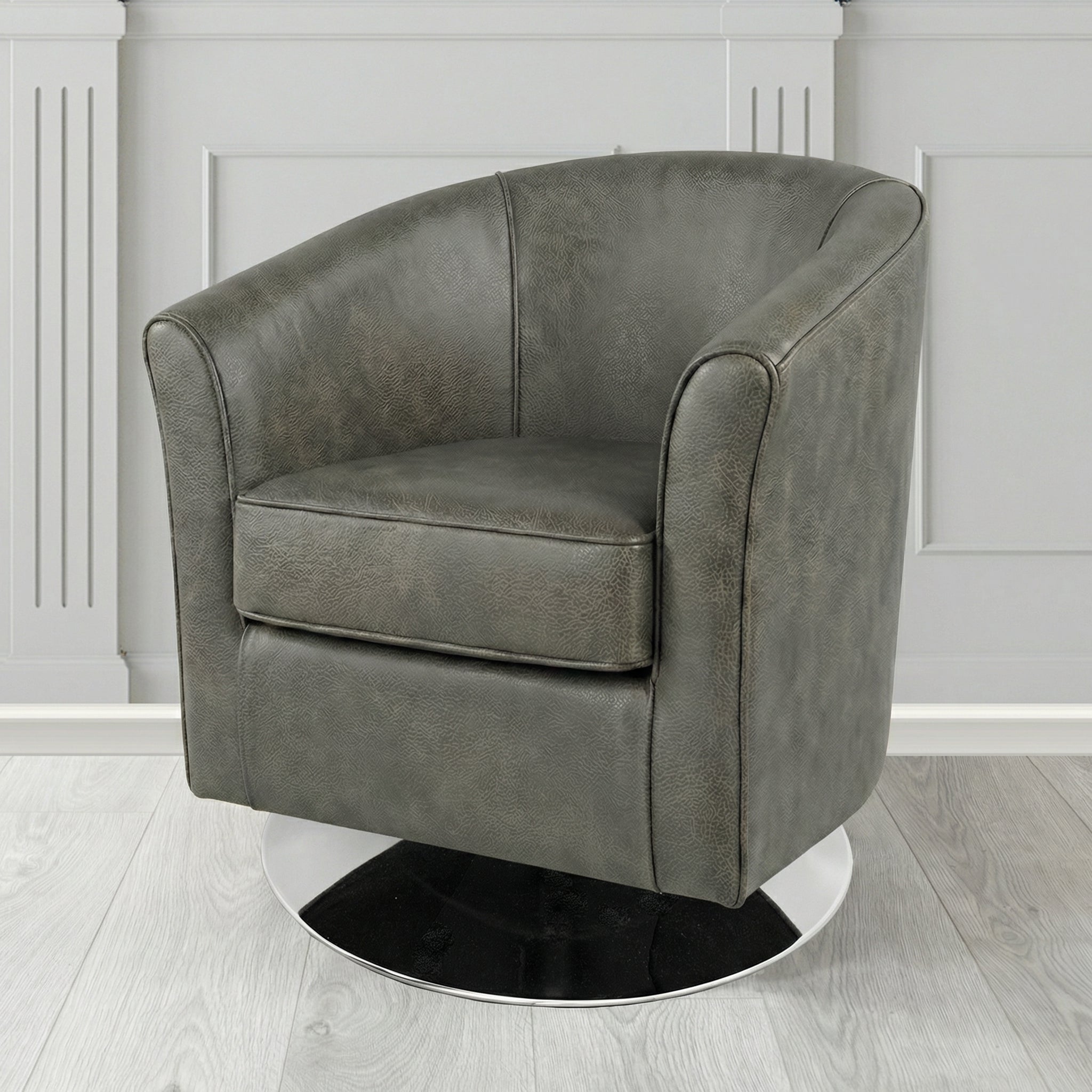 Devon Swivel Tub Chair in Crest Leather Saloon Semi-Aniline Crib 5 Genuine Leather