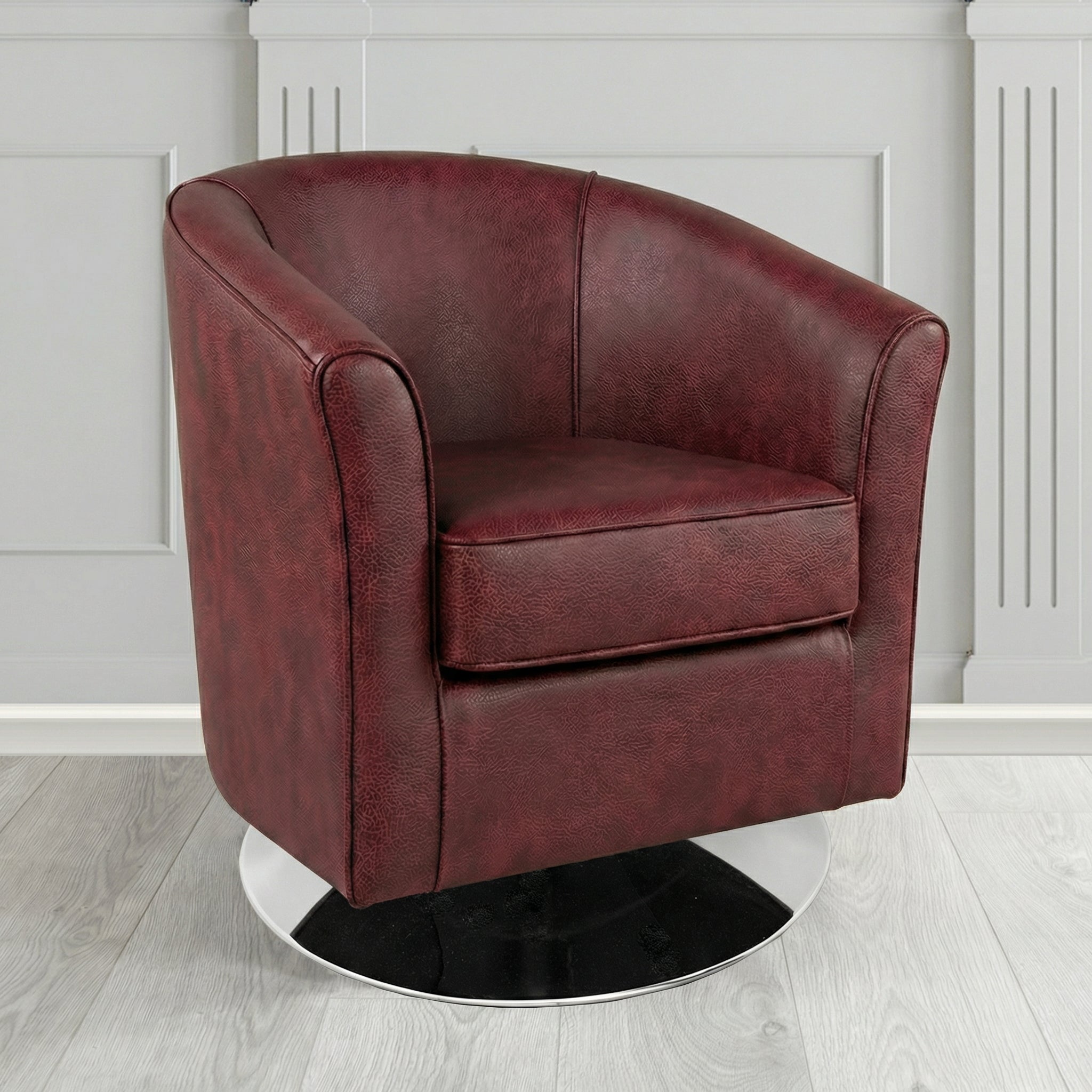 Devon Swivel Tub Chair in Crest Leather Saloon Semi-Aniline Crib 5 Genuine Leather