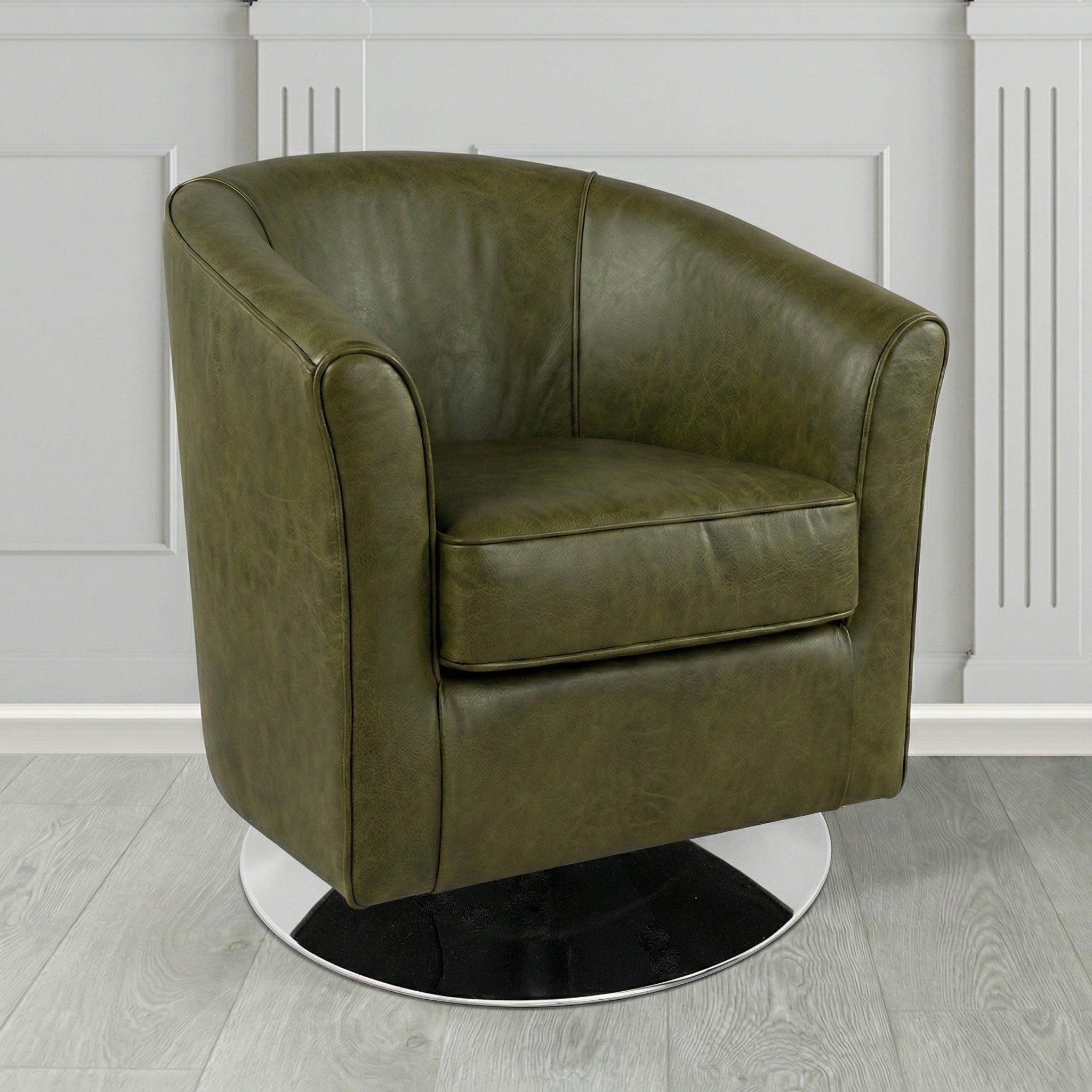 Devon Swivel Tub Chair in Crest Leather Saloon Semi-Aniline Crib 5 Genuine Leather